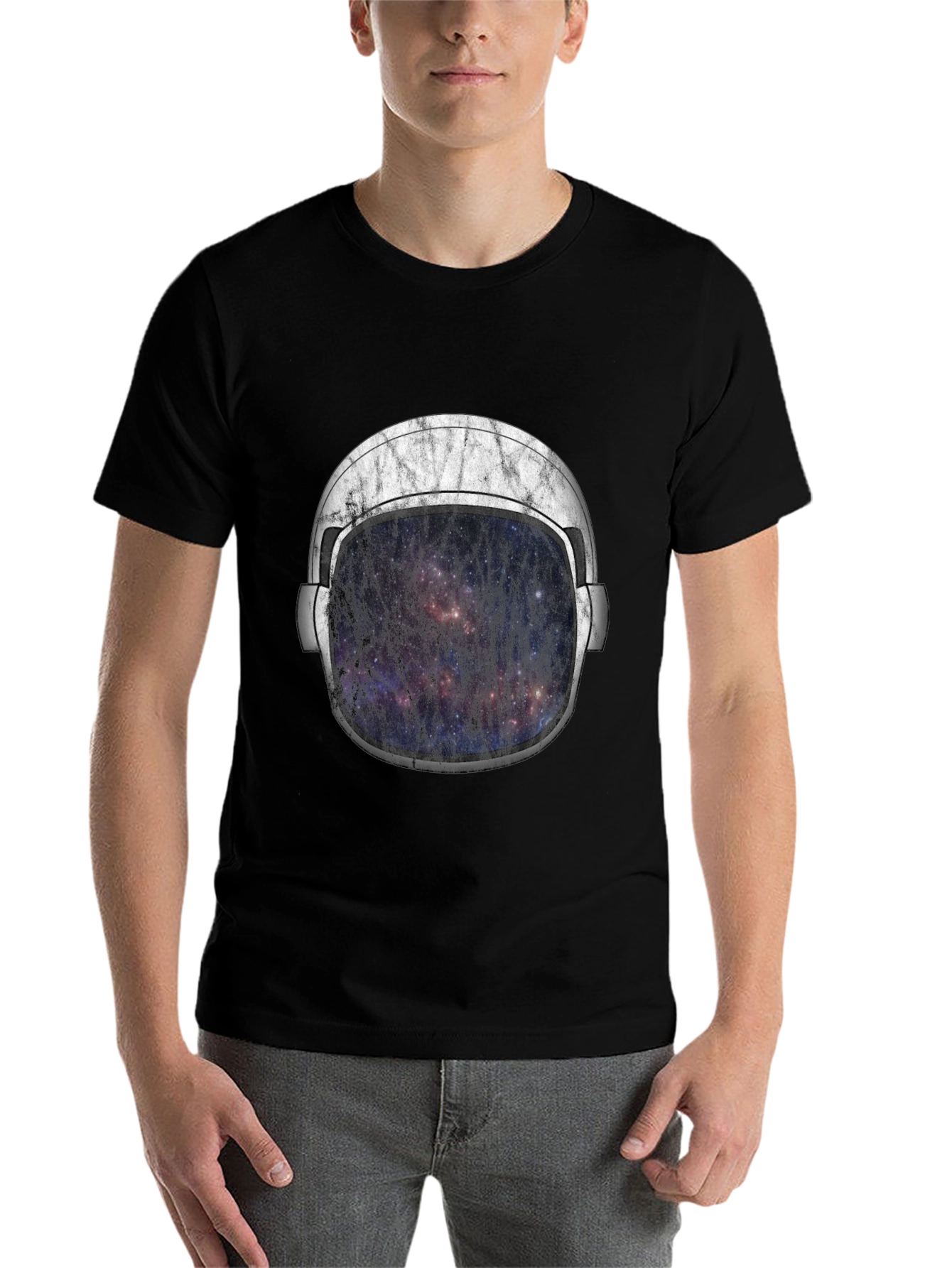Black Astronaut Helmet Graphic T-Shirt - Galaxy Design view 7