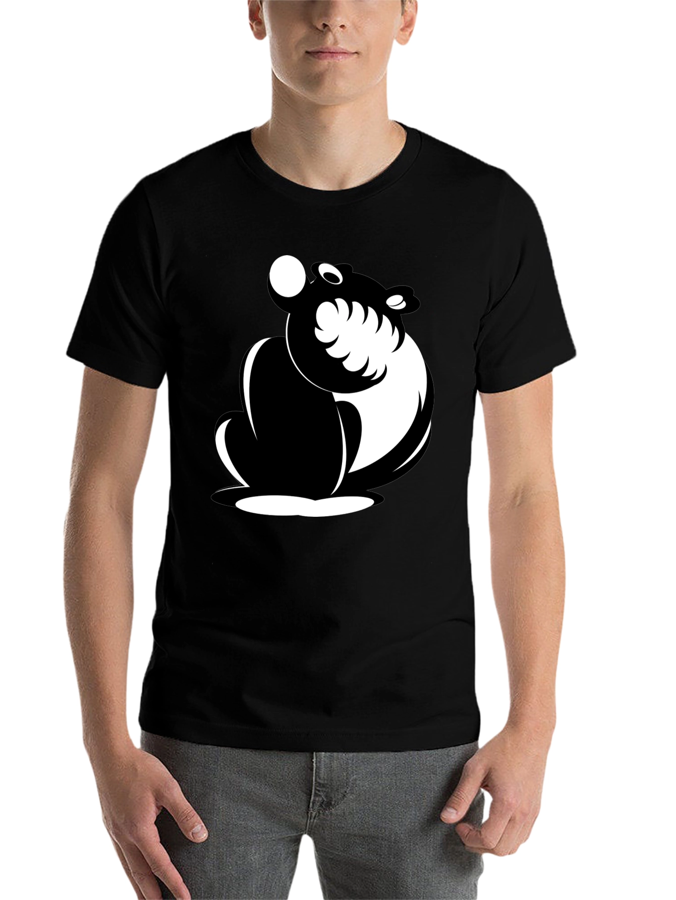 Black Black Cartoon Bear Graphic T-Shirt view 7