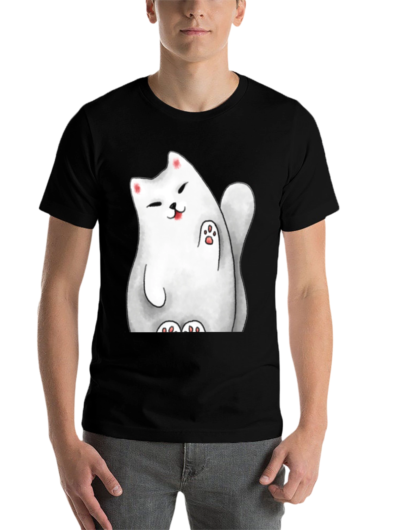Black Lucky Cat Graphic Tee - Cute Cartoon Style view 7