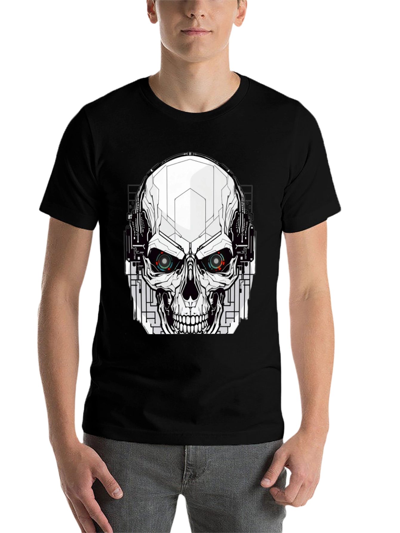 Black Tech Skull Graphic Tee - Edgy Streetwear view 7