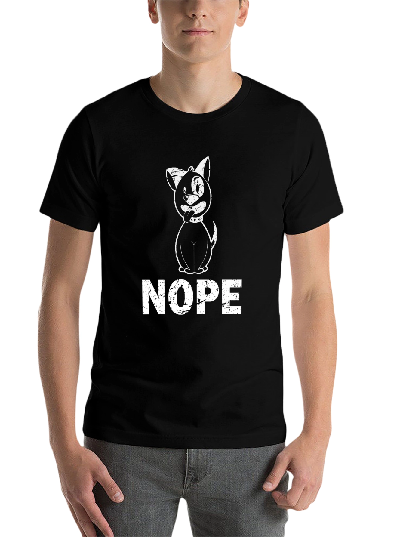 Black Nope Dog T-Shirt - Funny Graphic Tee view 7