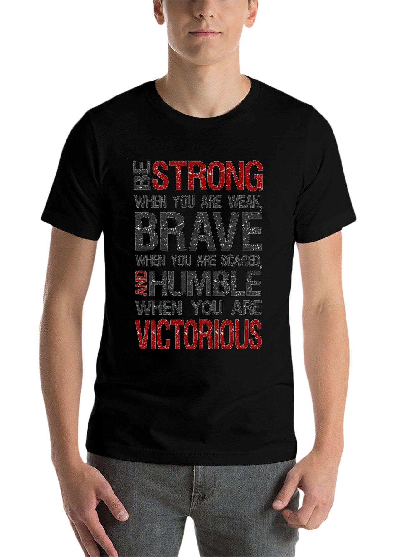 Black Strong Brave Humble Victorious Graphic T-Shirt view 7