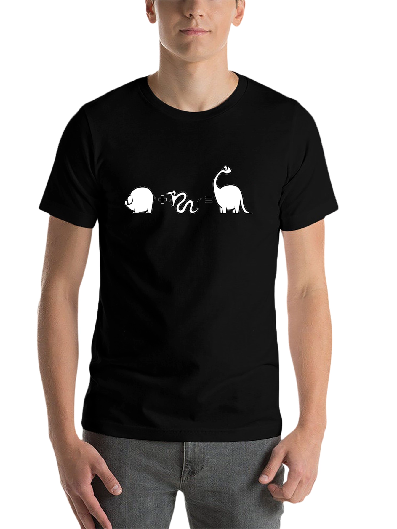 Black Pig Plus Snake Equals Dinosaur Funny Black T-Shirt view 7