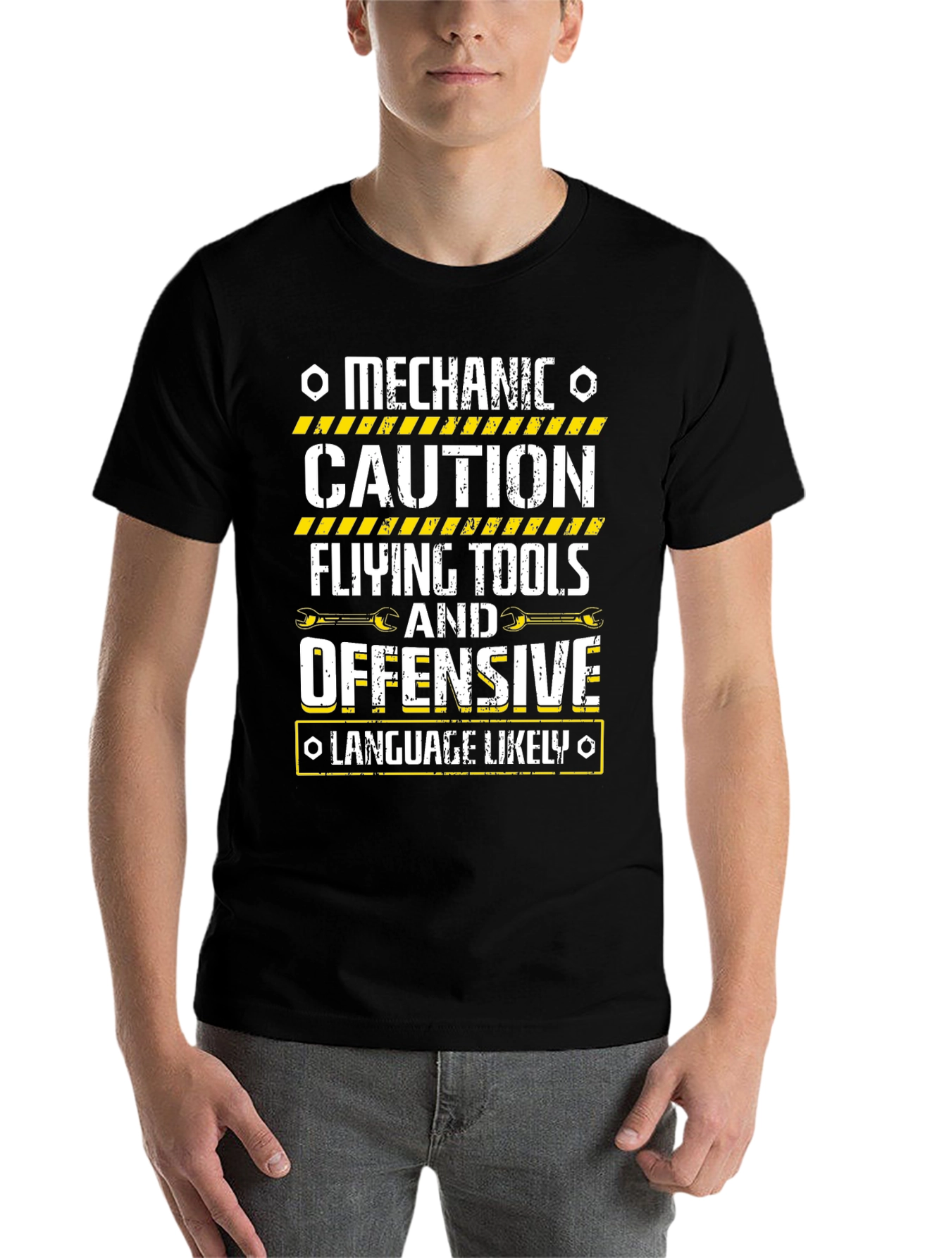 Black Mechanic Caution T-Shirt Funny Offensive Language view 7