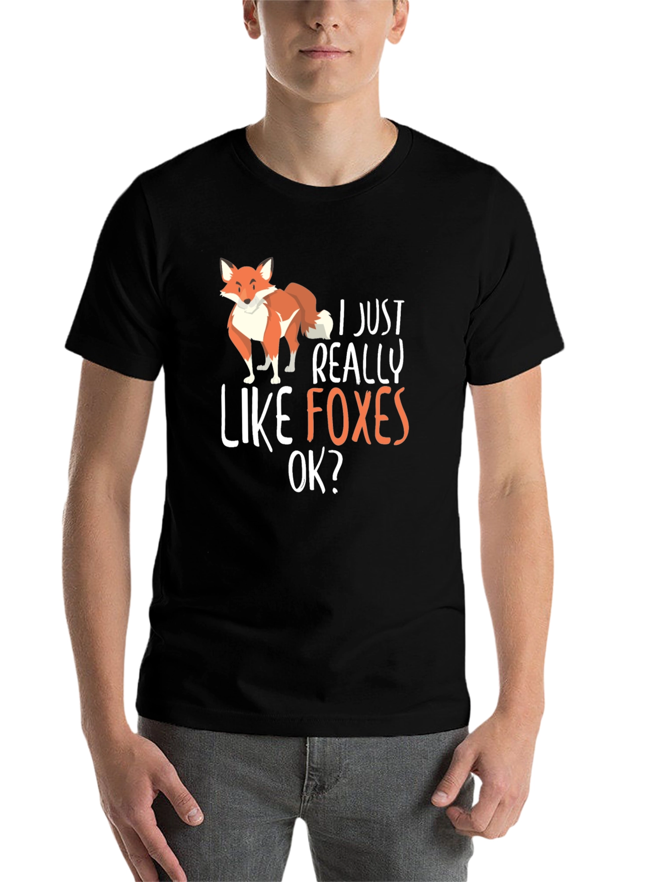 Black I Just Really Like Foxes OK? Black T-Shirt view 7