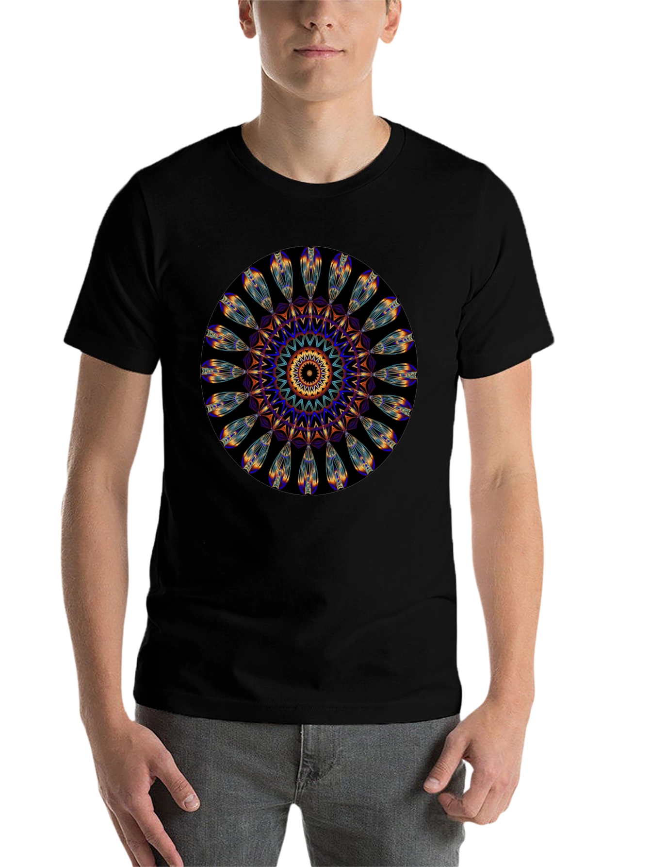 Black Mandala Print Black T-Shirt - Unique Artistic Design view 7
