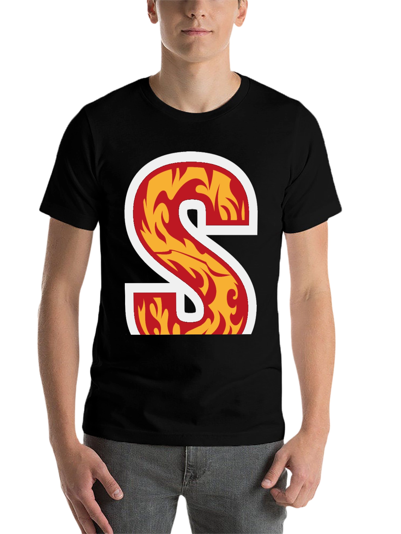 Black Fiery Letter S Graphic Tee - Bold Statement Shirt view 7