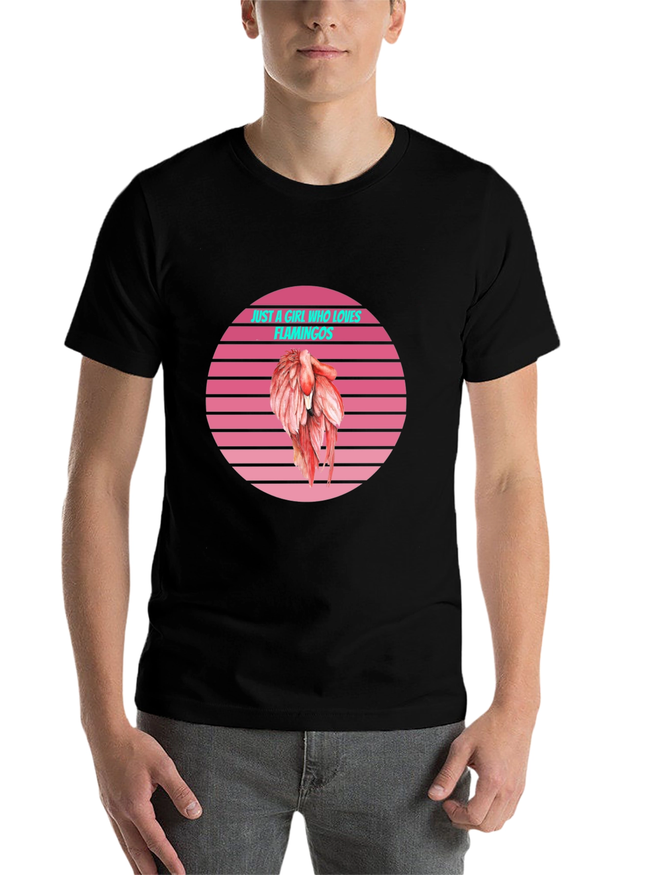 Black Just a Girl Who Loves Flamingos T-Shirt view 7
