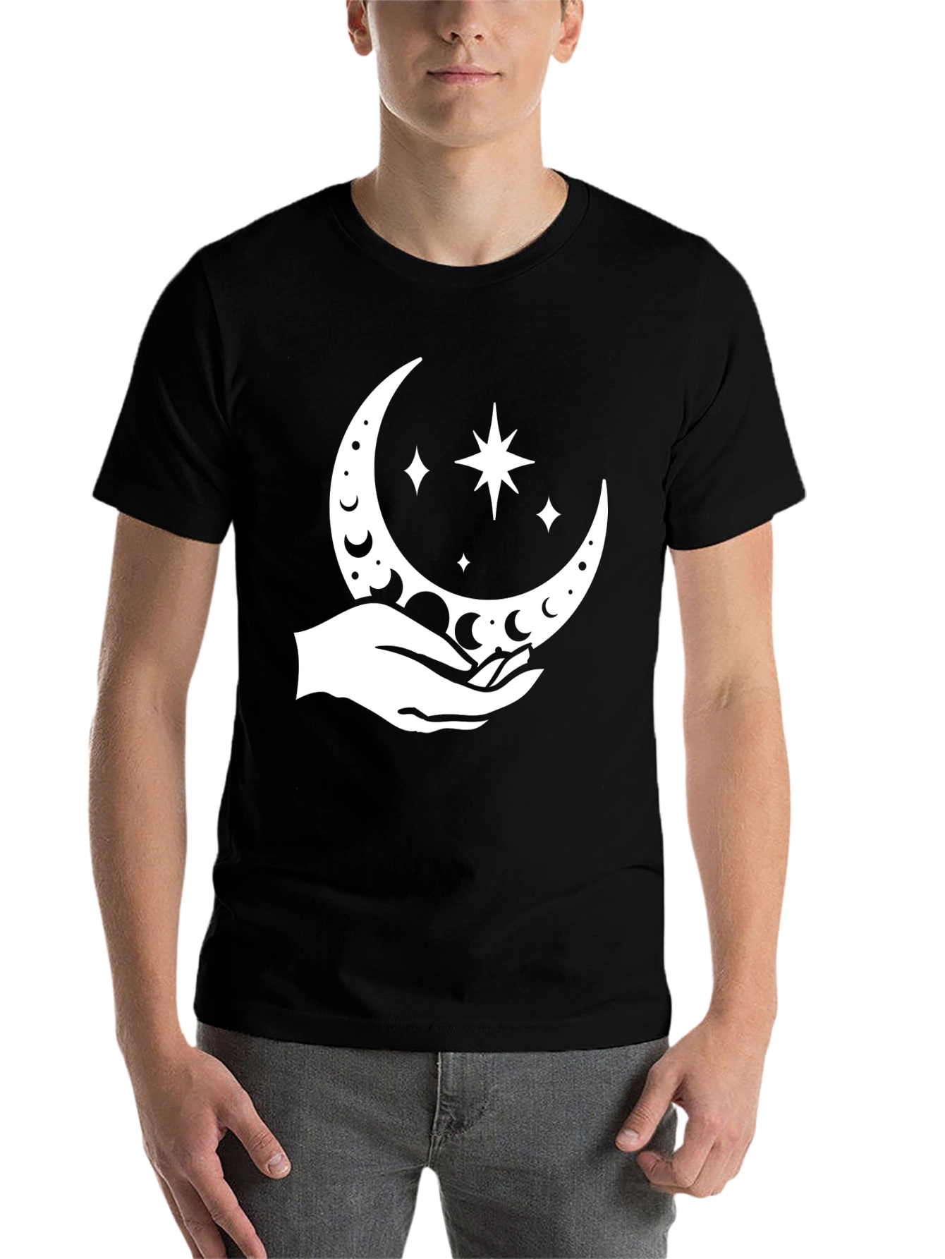 Black Celestial Hand Graphic Tee - Black Cotton Blend view 7
