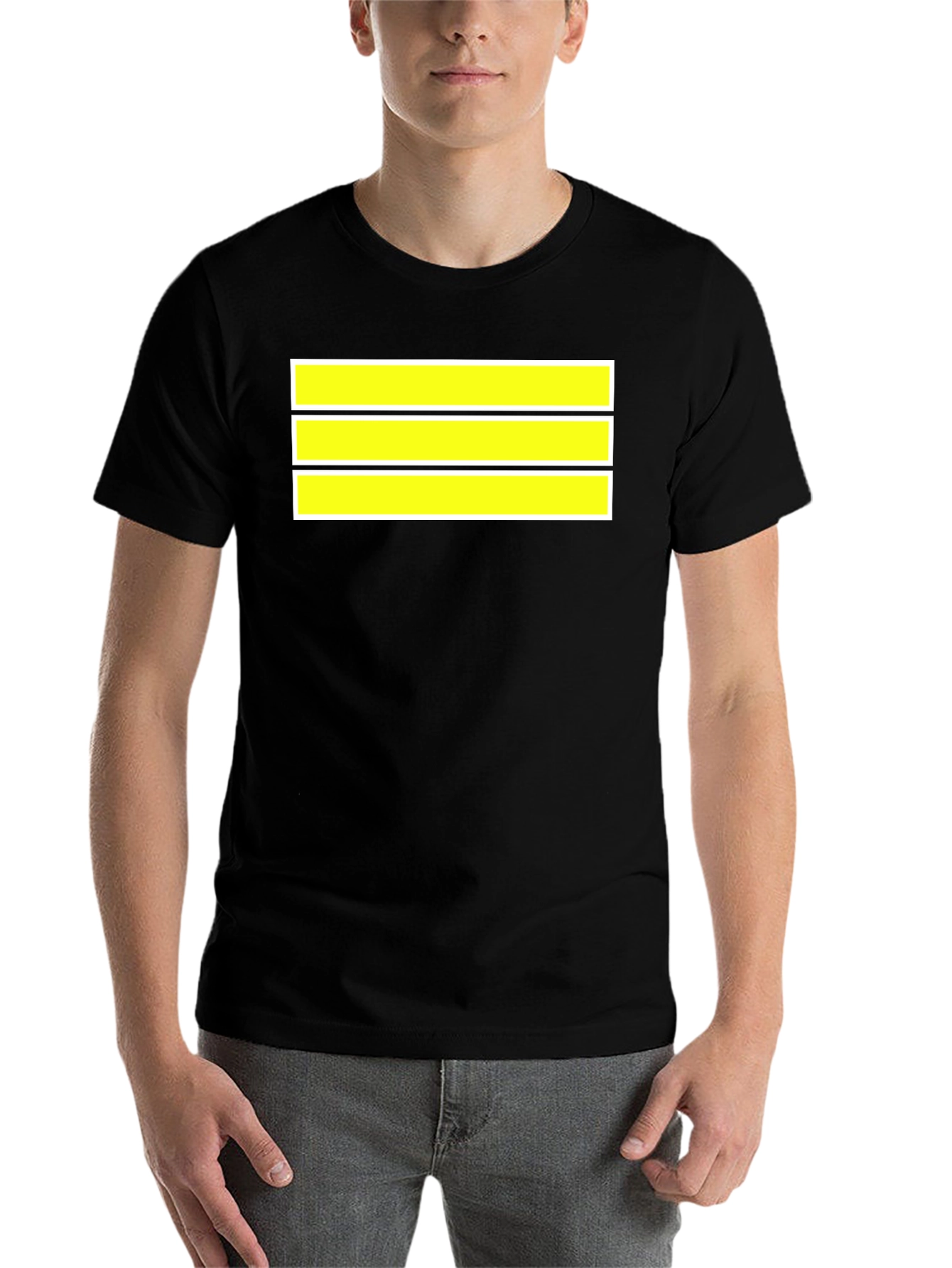 Black Striped Graphic Tee - Bold Yellow Bands on Black Cotton view 7