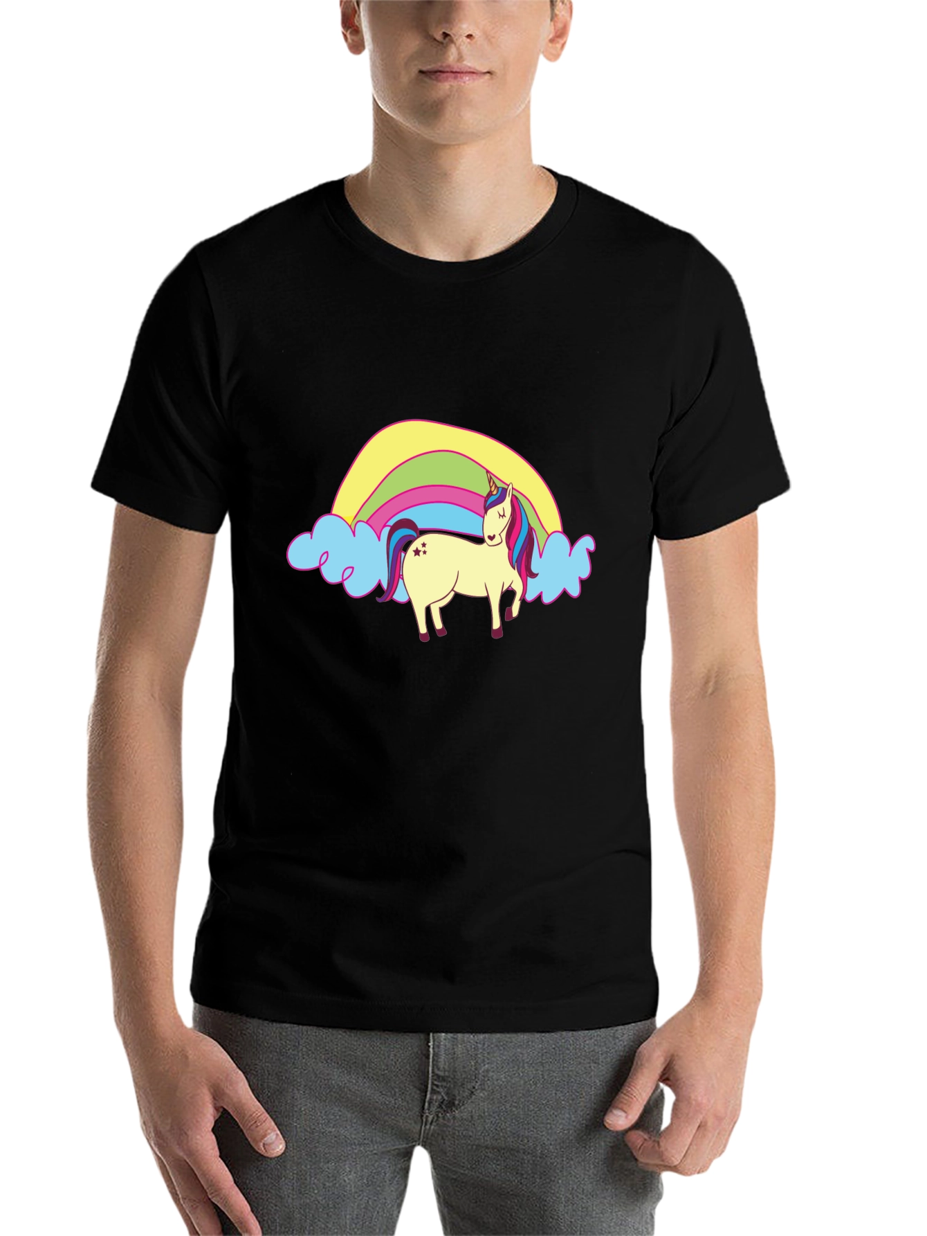 Black Unicorn & Rainbow Graphic Tee - Black Casual T-Shirt view 7