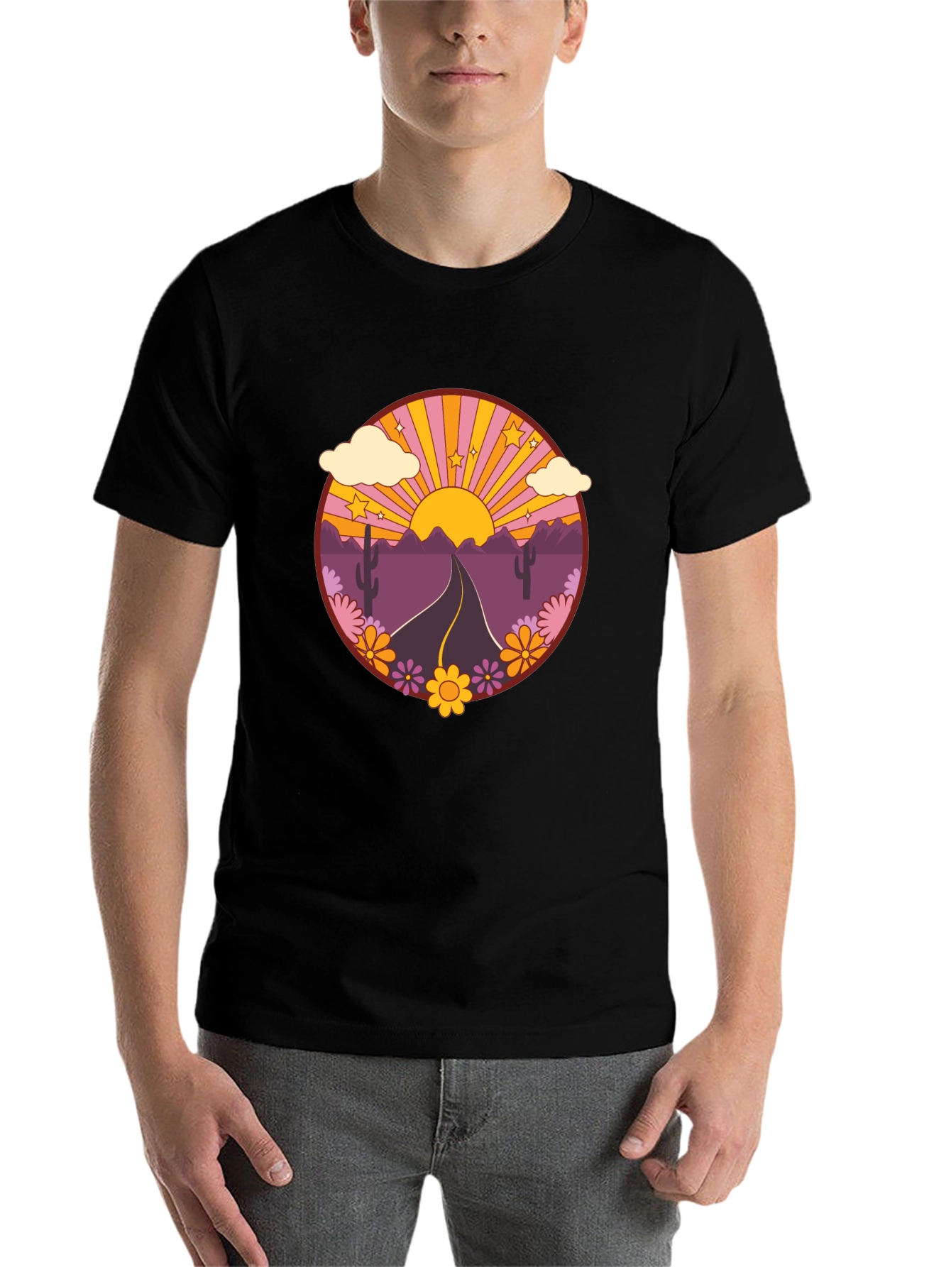Black Retro Desert Road Trip T-Shirt view 7