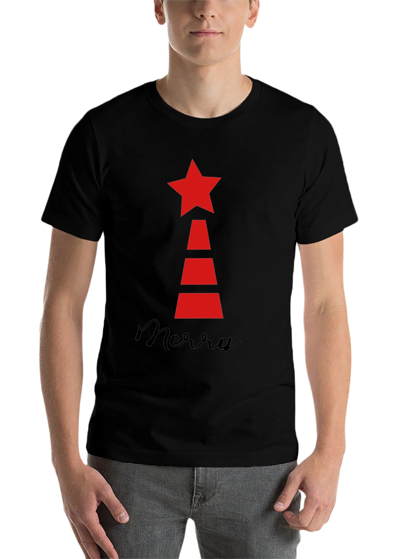 Black Festive Holiday Star Tree T-Shirt view 7