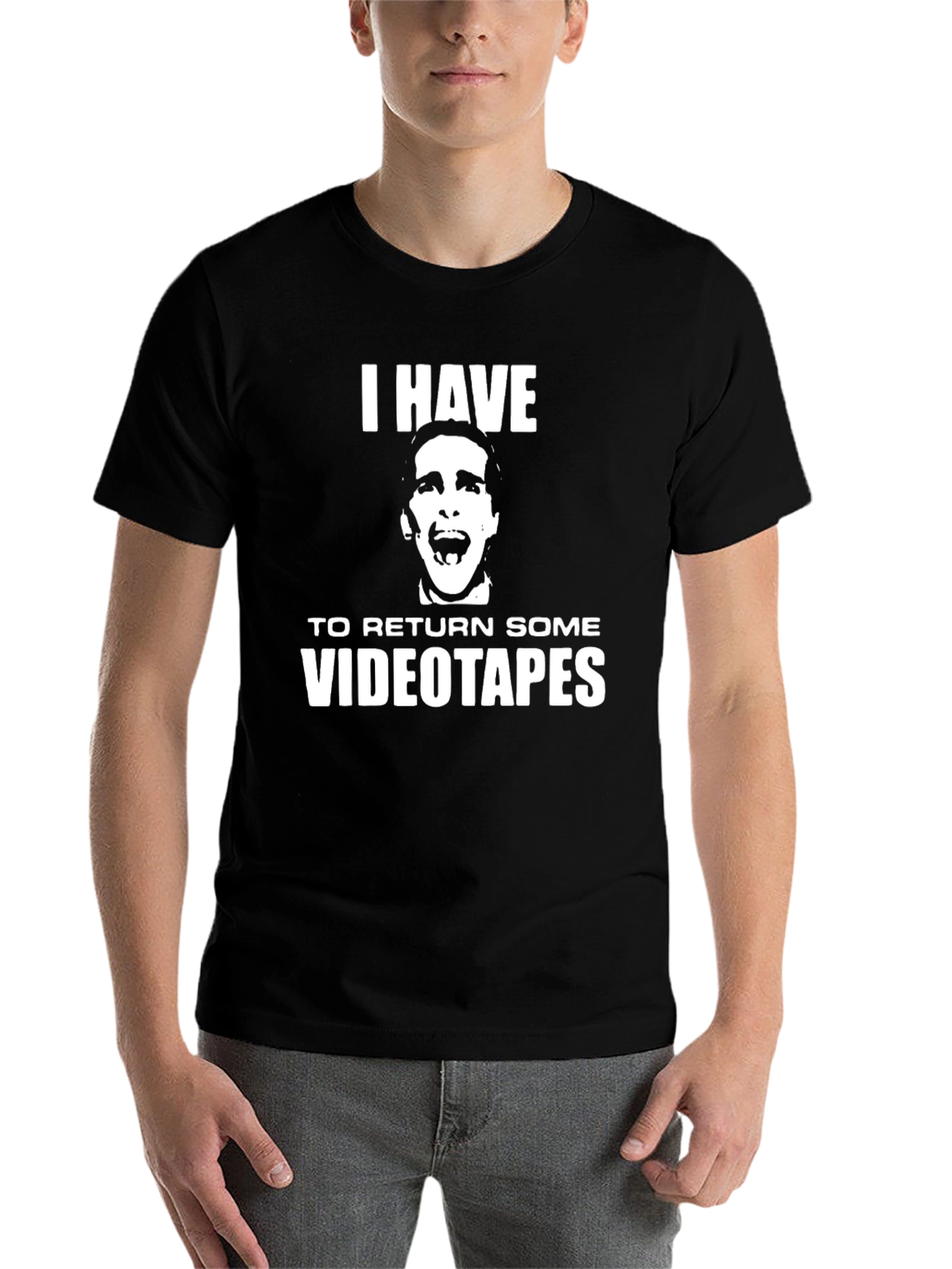 Black I Have to Return Some Videotapes Black T-Shirt view 7