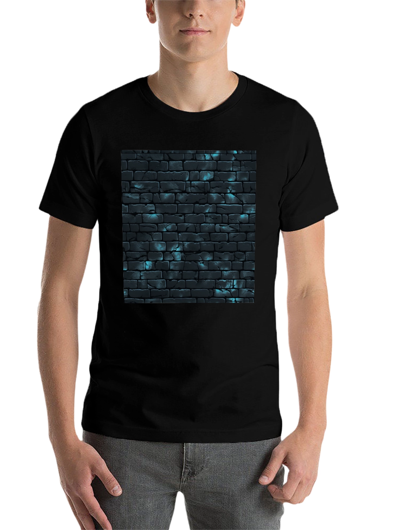 Black Cool Brick Wall Pattern Black T-Shirt view 7