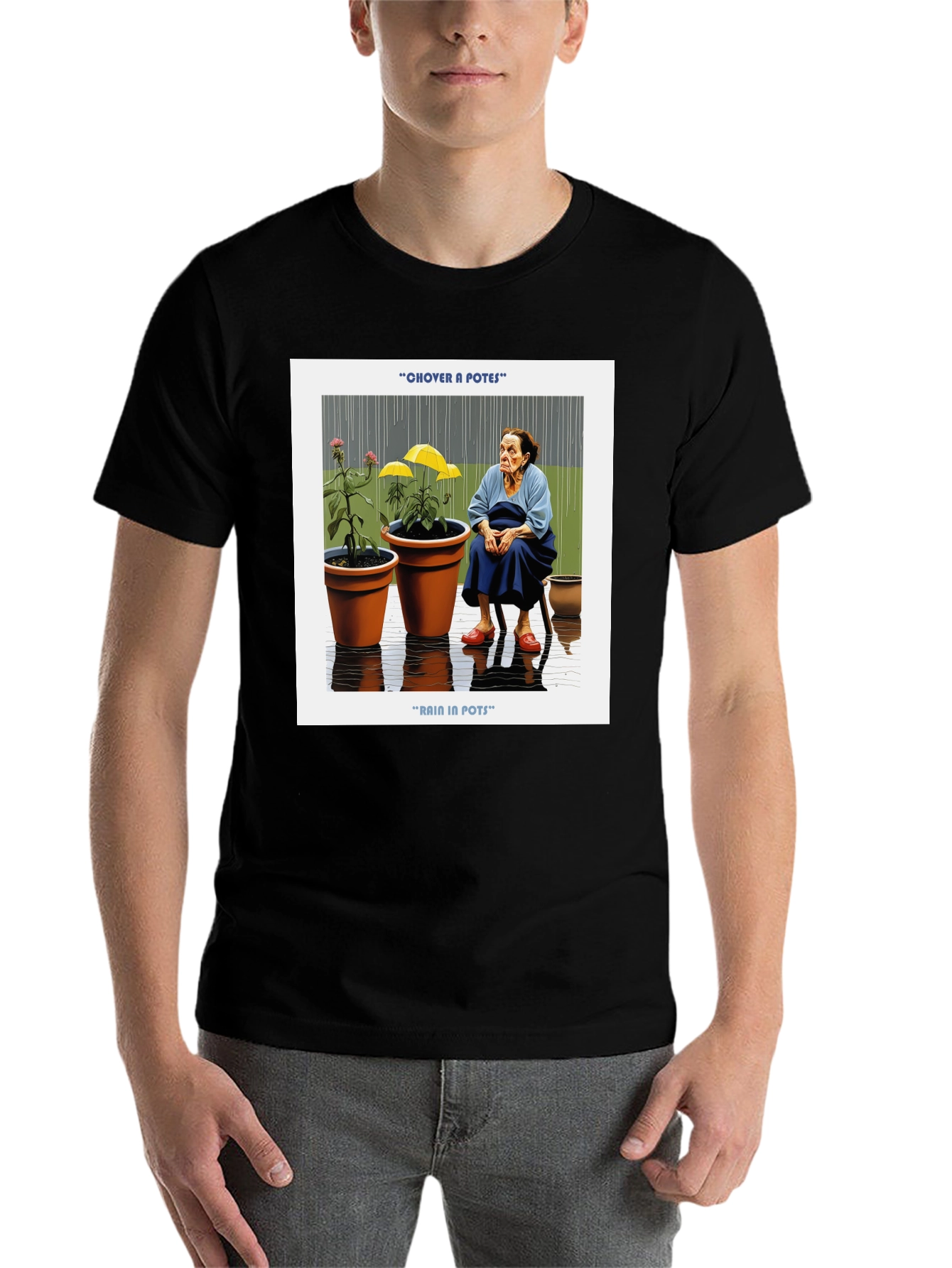 Black Rain in Pots Graphic T-Shirt view 7