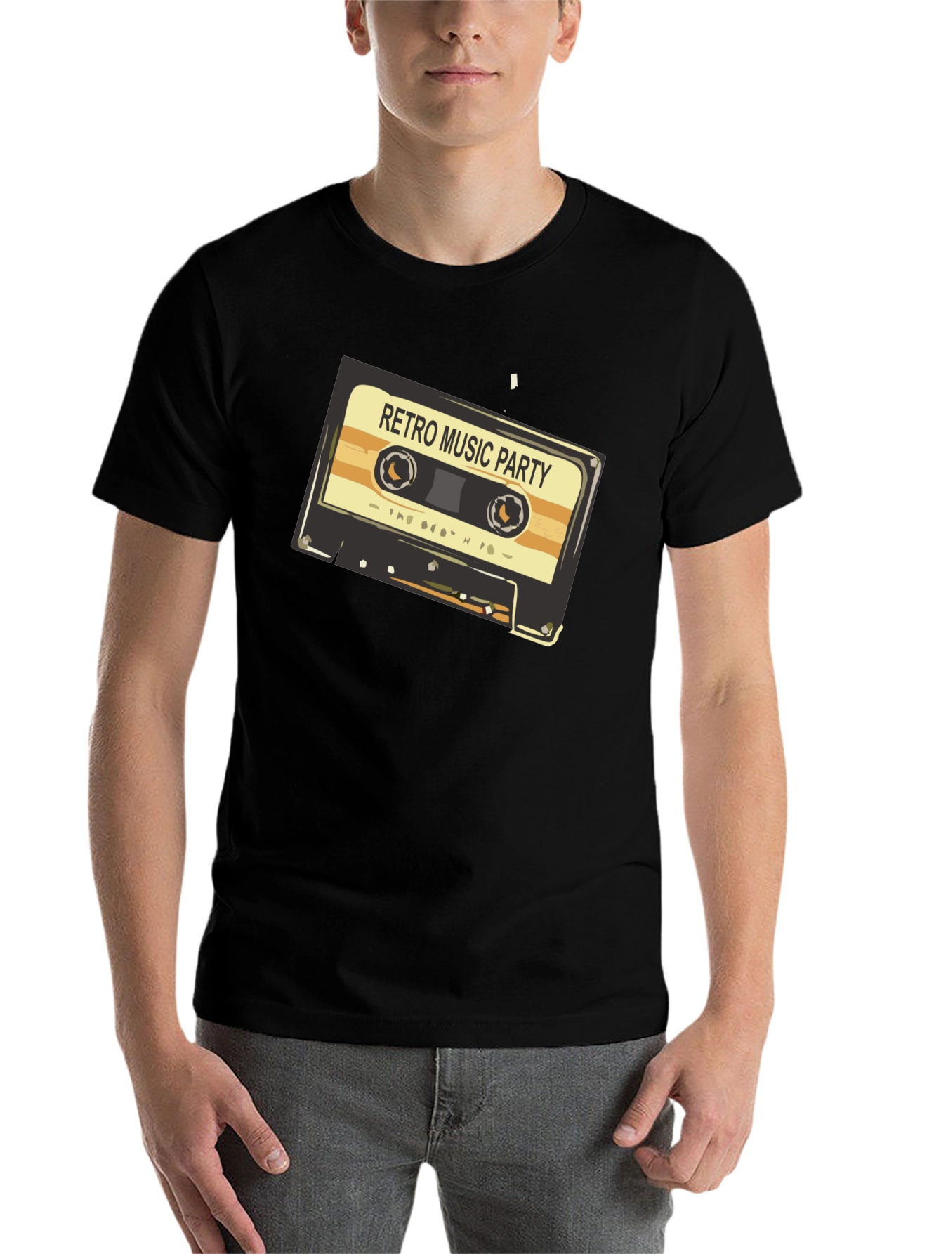 Black Retro Music Party Graphic Tee - Vintage Cassette Design view 7