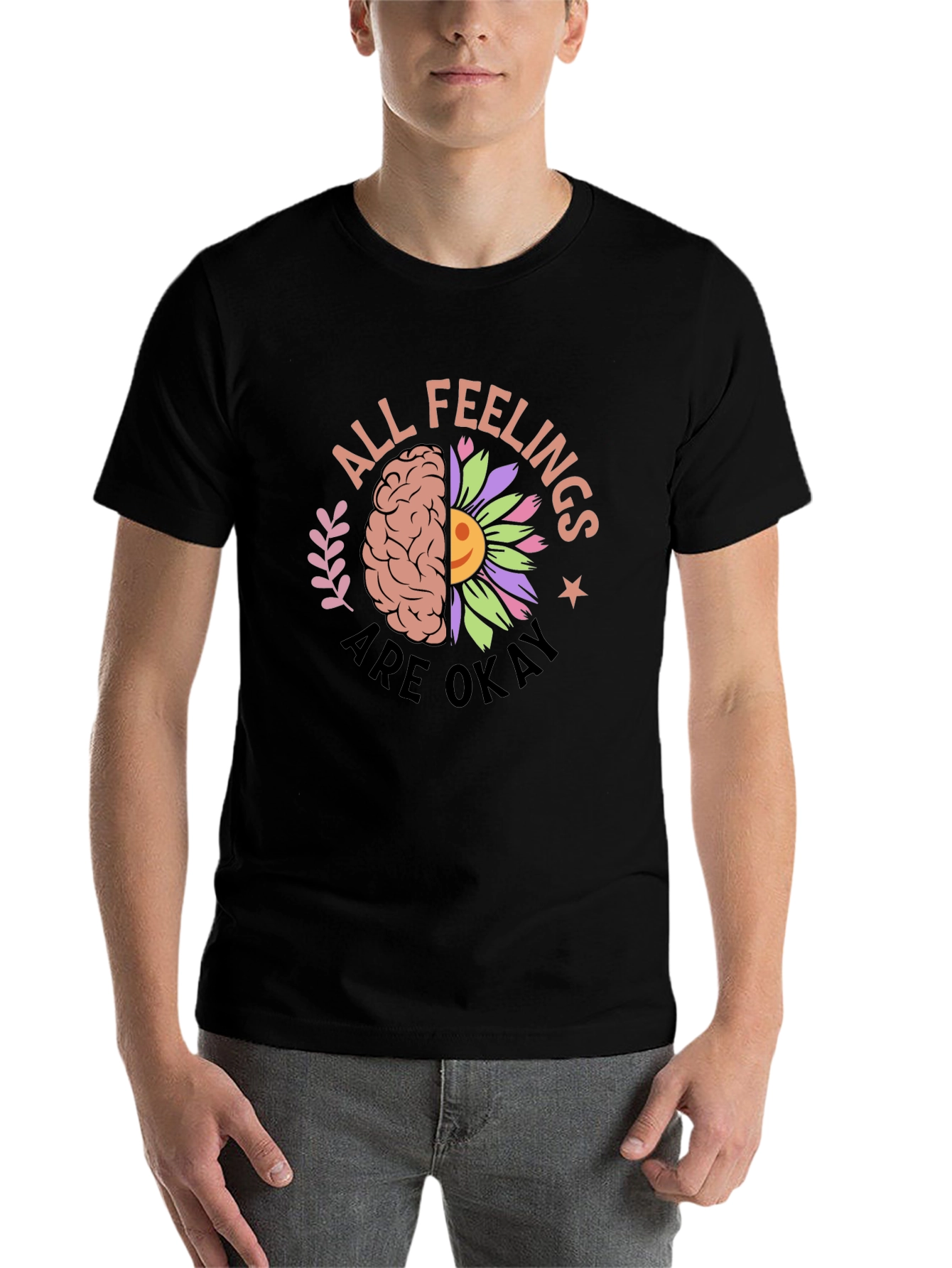 Black All Feelings Are Okay Graphic Tee view 7