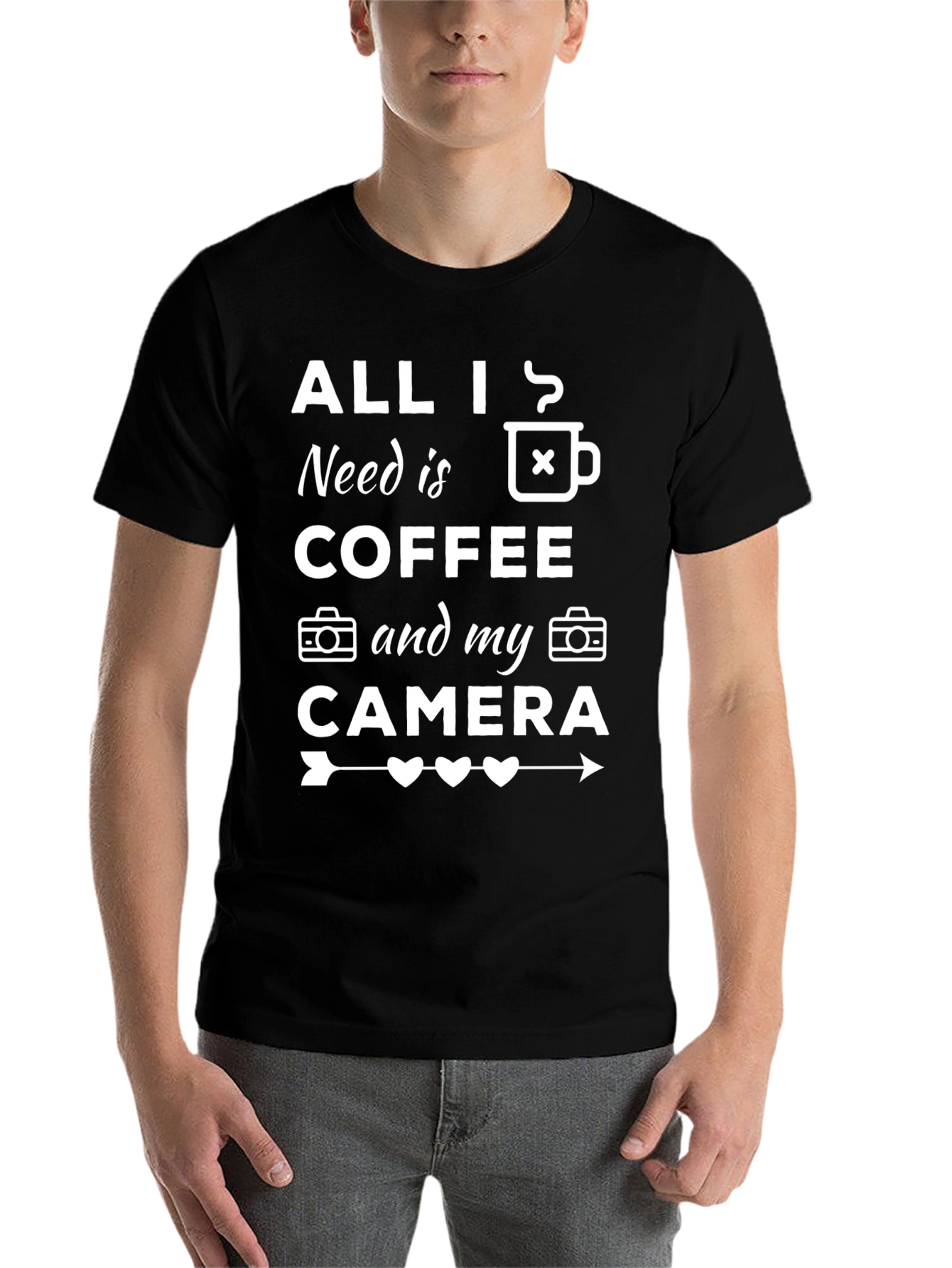 Black All I Need Is Coffee and My Camera T-Shirt view 7