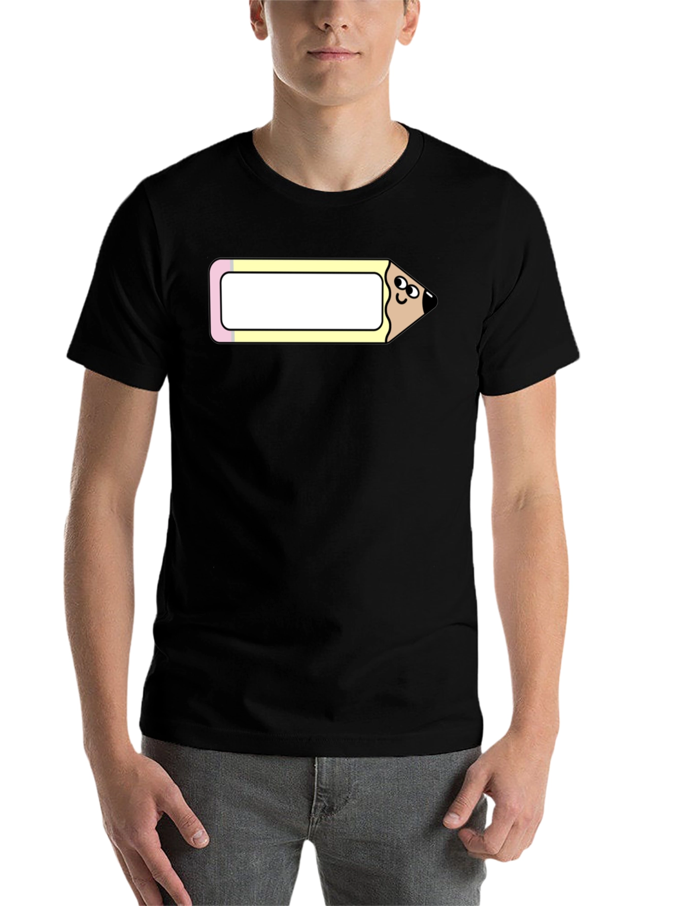 Black Funny Cartoon Pencil Graphic Tee view 7