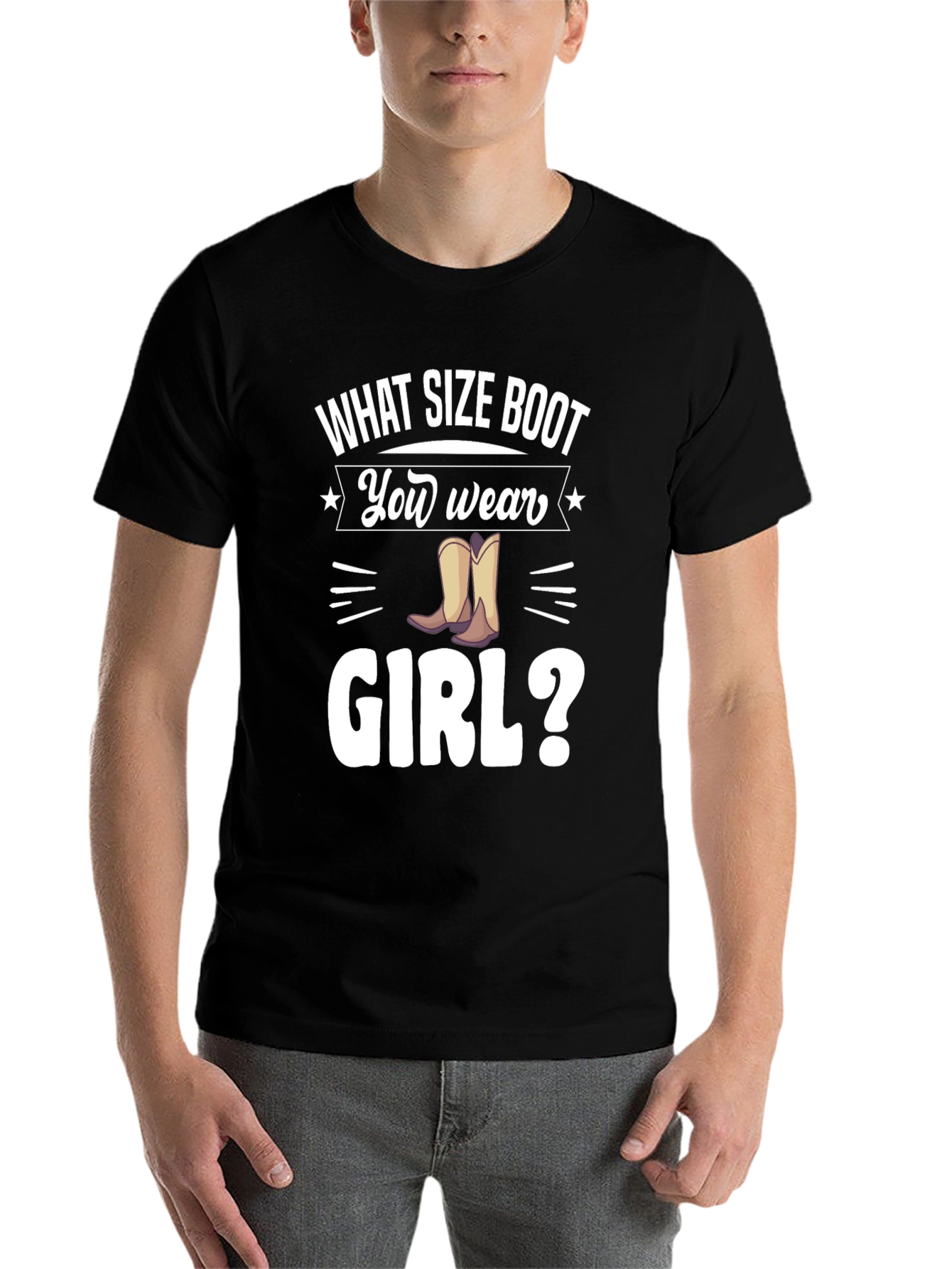 Black What Size Boot You Wear Girl? T-Shirt view 7