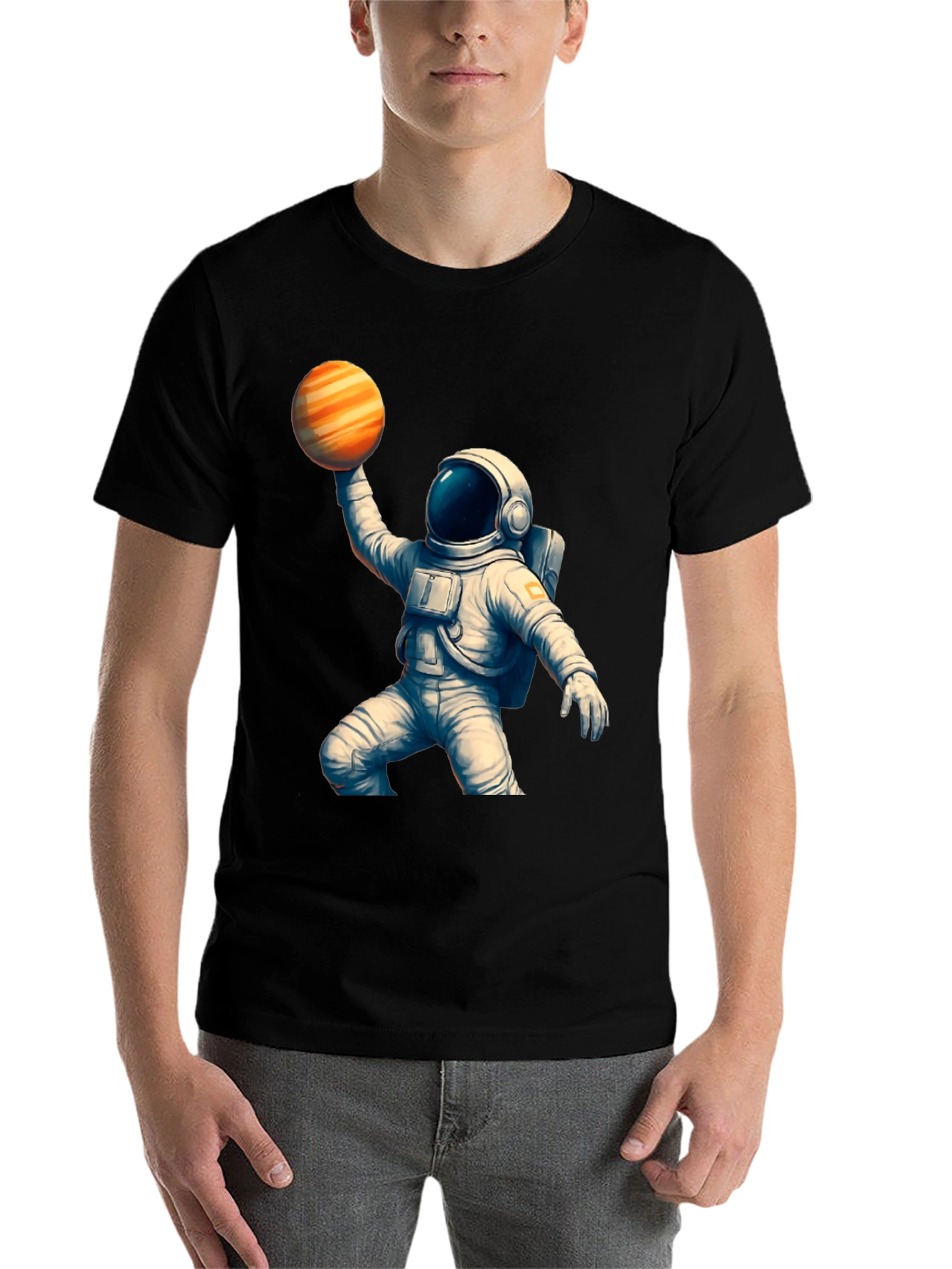 Black Astronaut Holding Planet T-Shirt - Space Lover Gift view 7