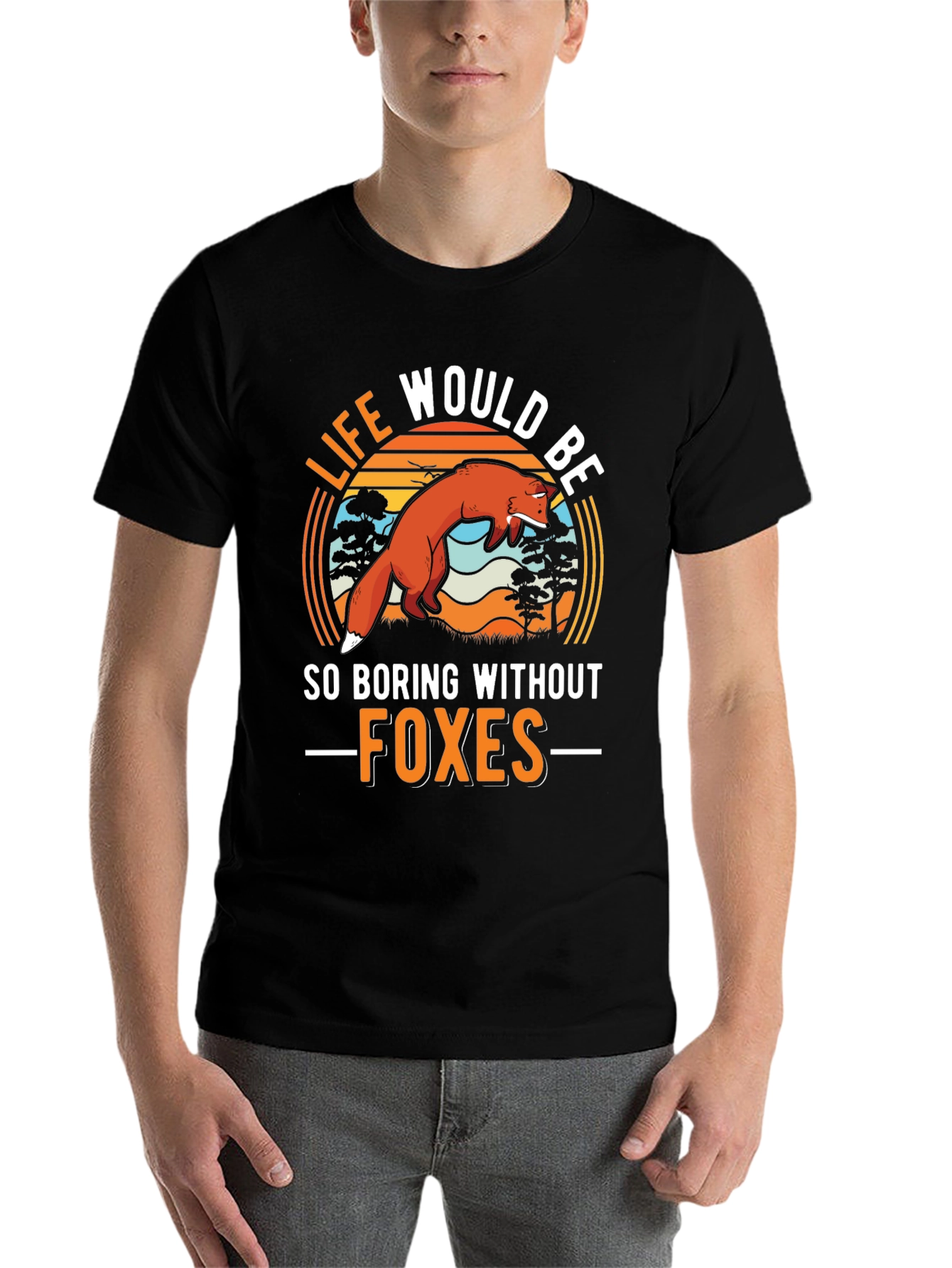 Black Life Would Be So Boring Without Foxes Black T-Shirt view 7