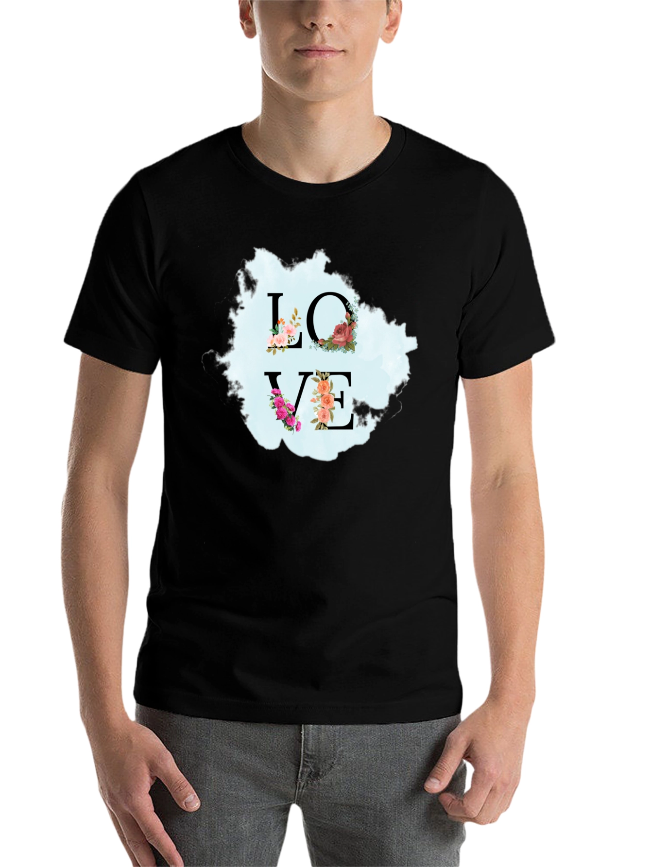 Black Floral Love T-Shirt - Stylish Graphic Tee view 7