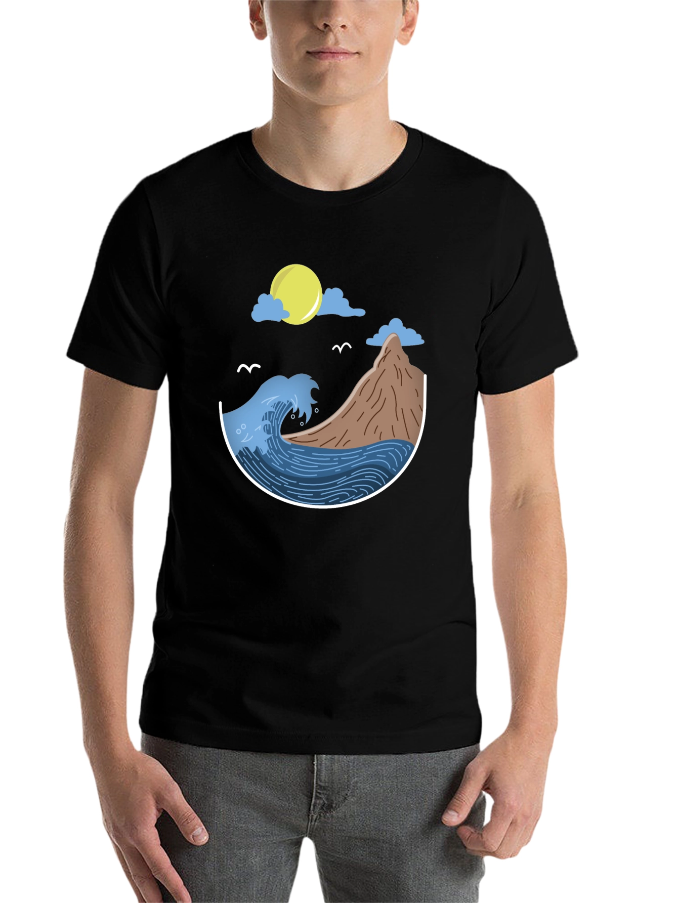 Black Ocean Scene Graphic T-Shirt - Black view 7