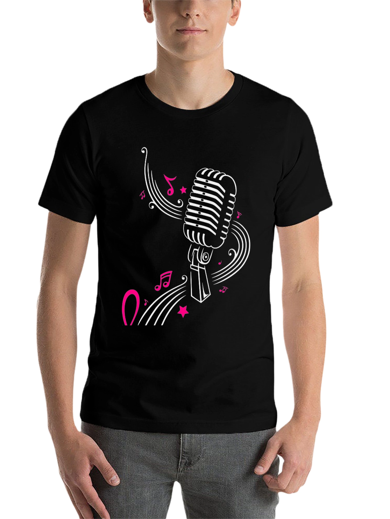Black Retro Microphone Graphic Tee - Black view 7