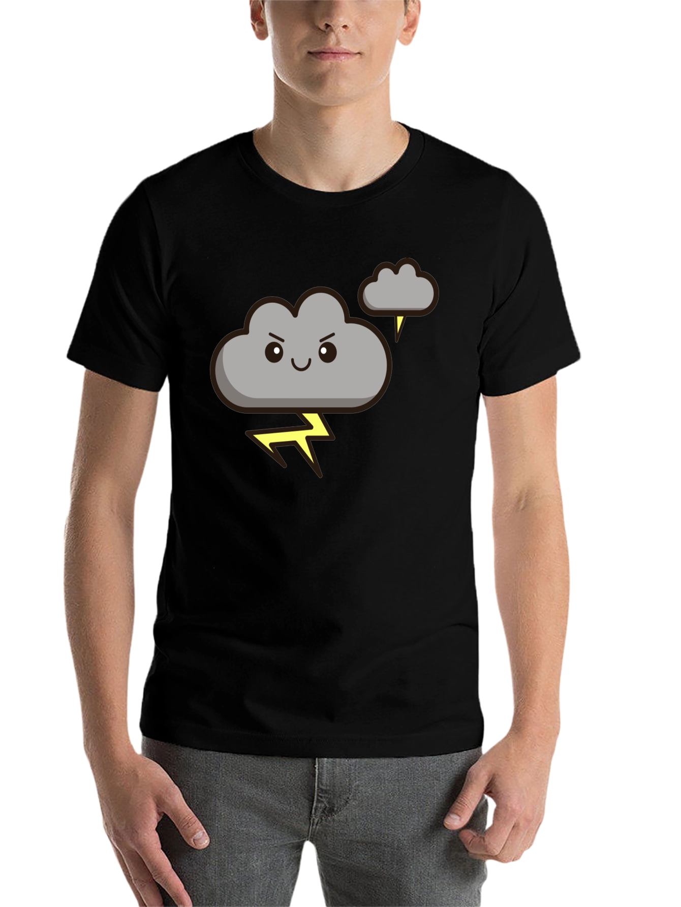 Black Cartoon Cloud Lightning Graphic Tee - Black view 7