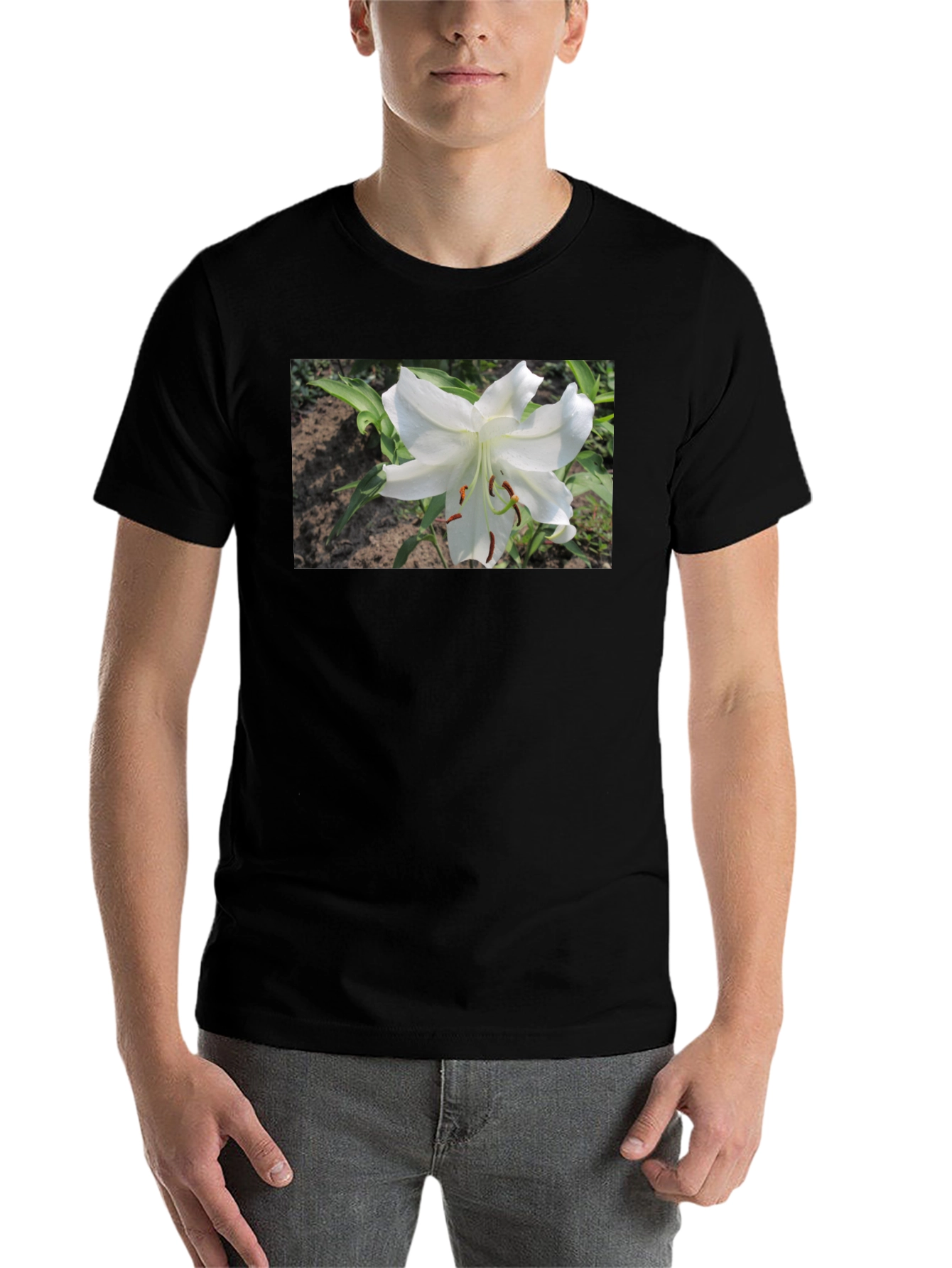 Black White Lily Graphic Tee - Soft Cotton Blend view 7