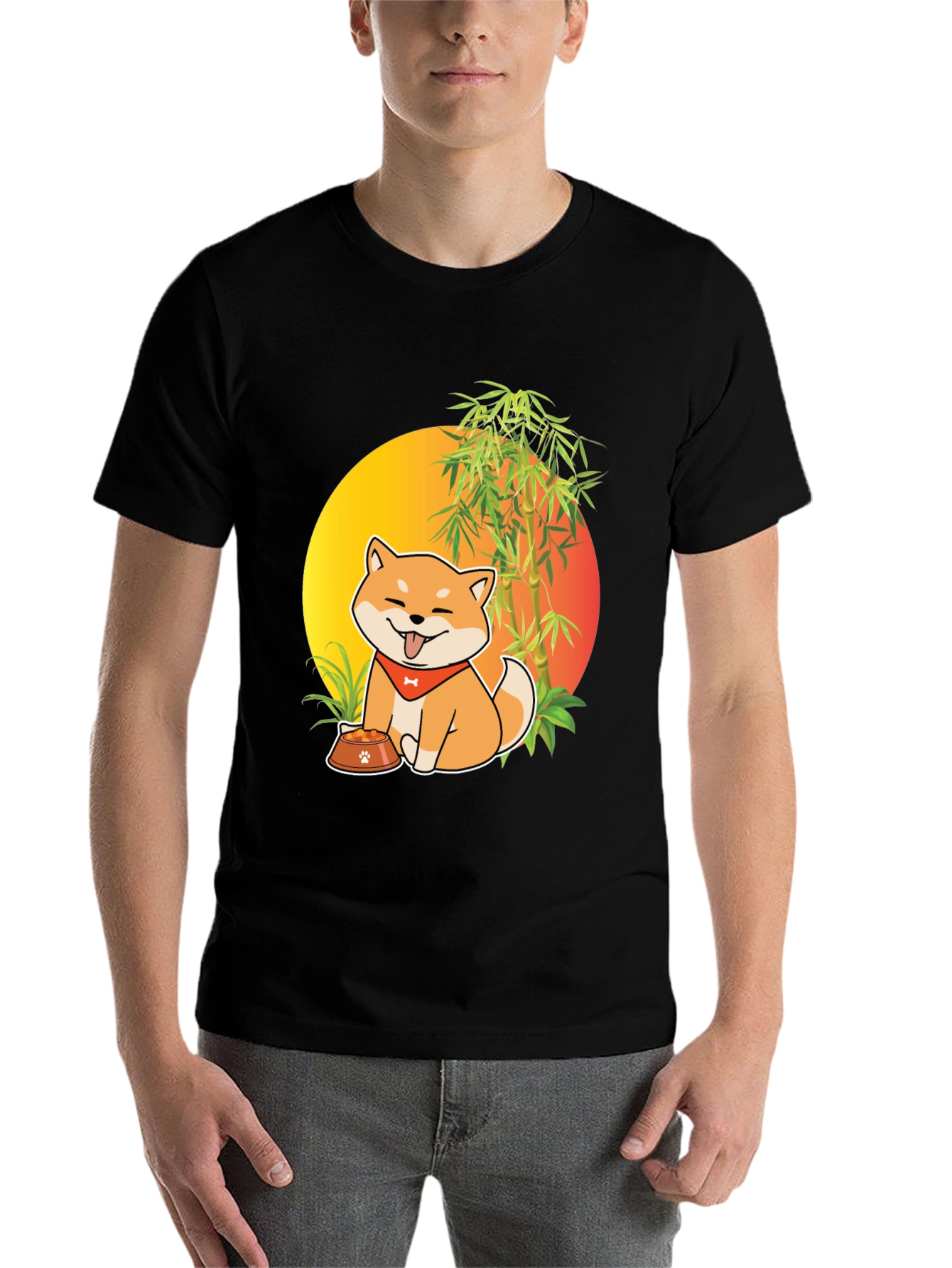 Black Shiba Inu Dog Cartoon Graphic T-Shirt view 7