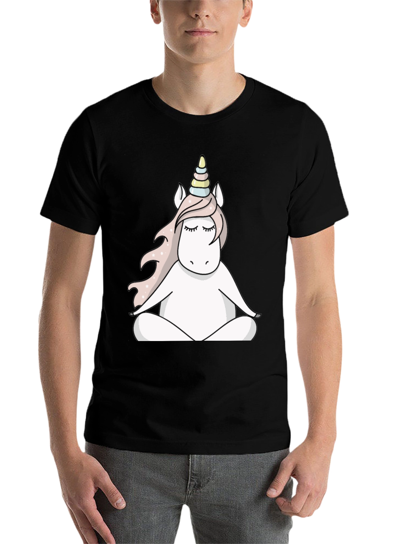 Black Unicorn Meditating T-Shirt view 7