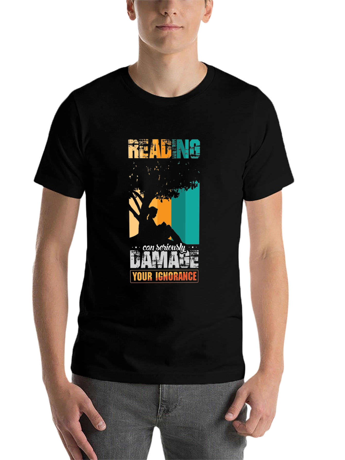 Black Reading Can Damage Ignorance Graphic Tee view 7