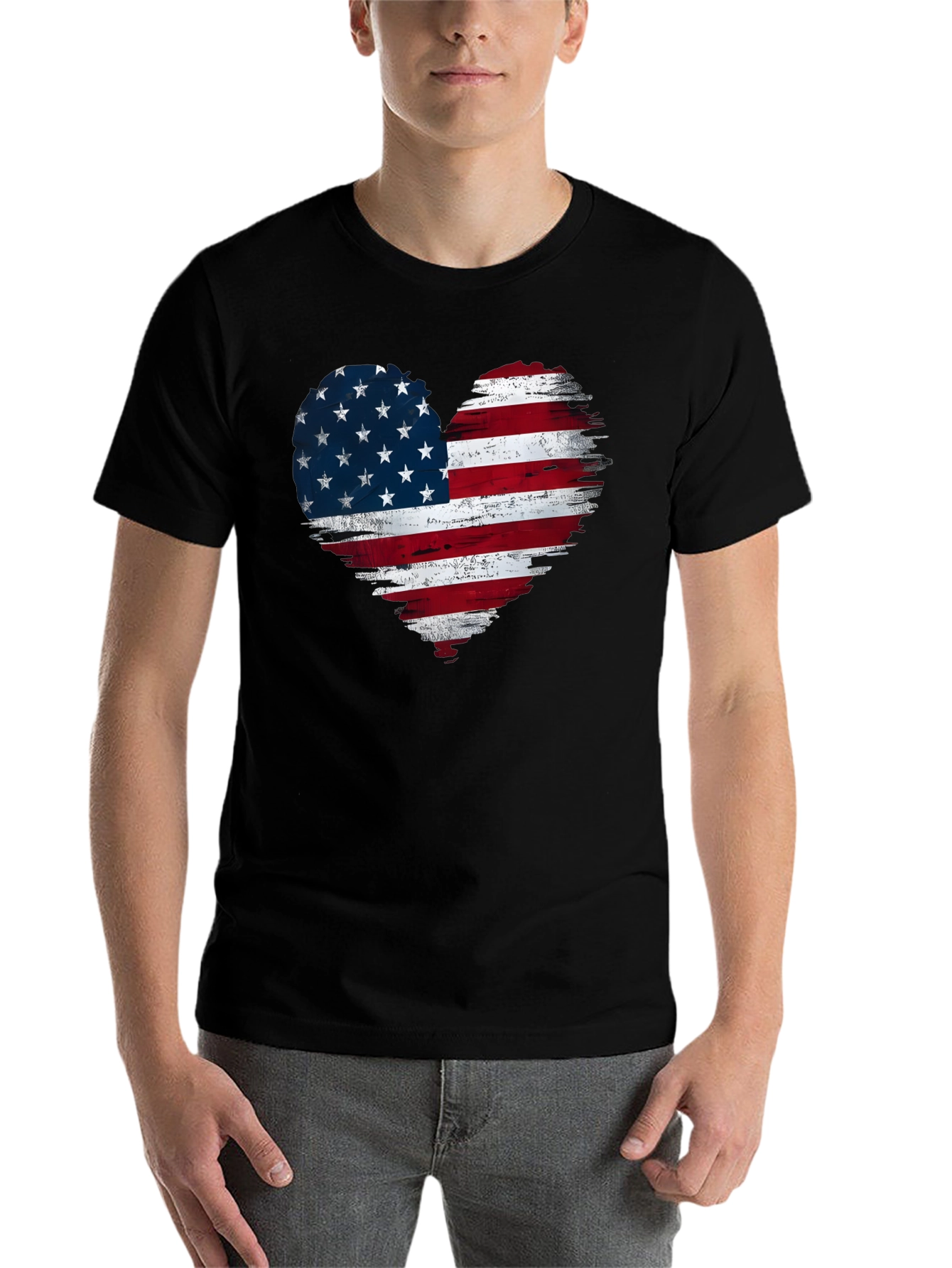 Black American Flag Heart Graphic T-Shirt view 7