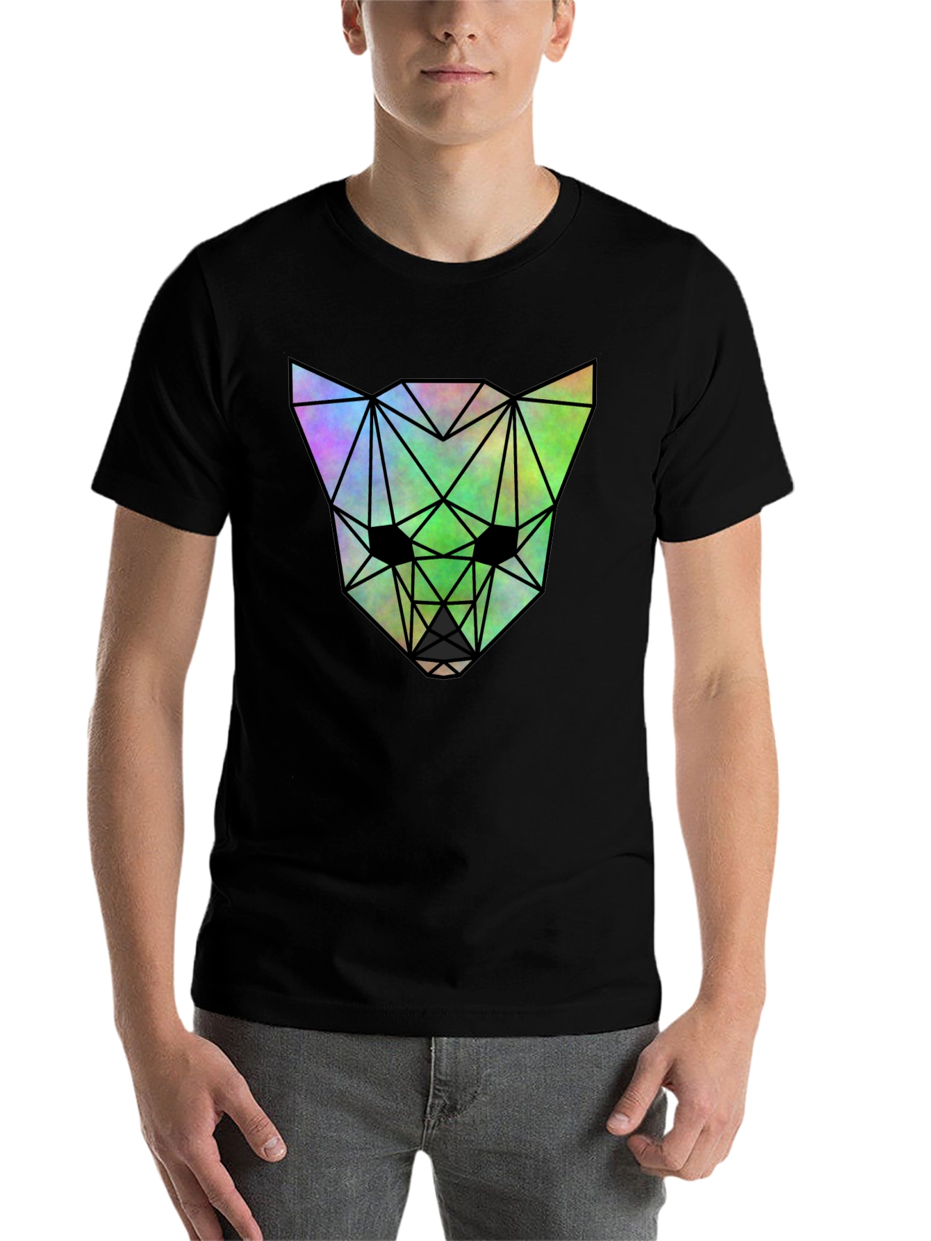Black Geometric Wolf Graphic Tee - Black Cotton Blend view 7