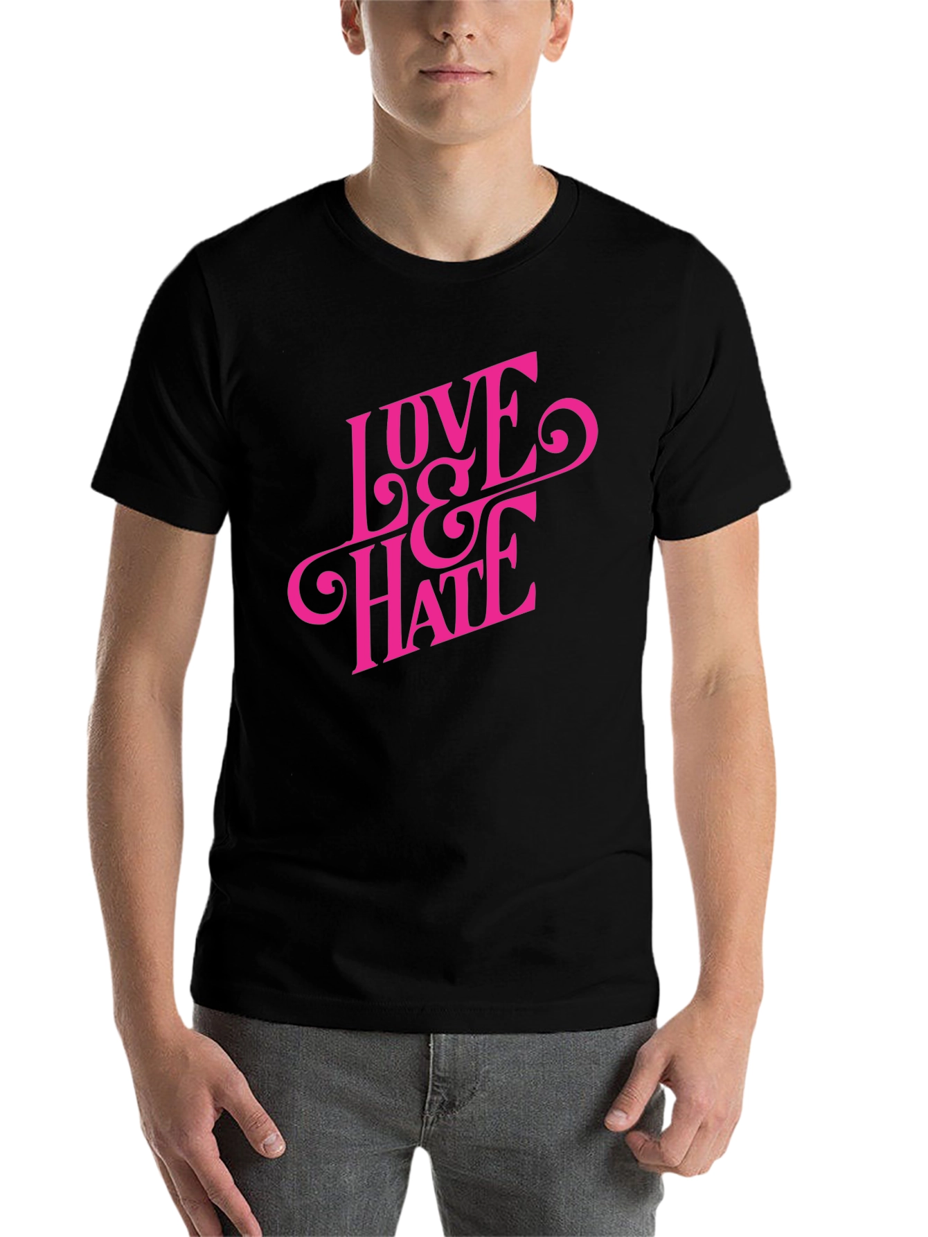Black Love & Hate Graphic Tee - Bold Statement T-Shirt view 7