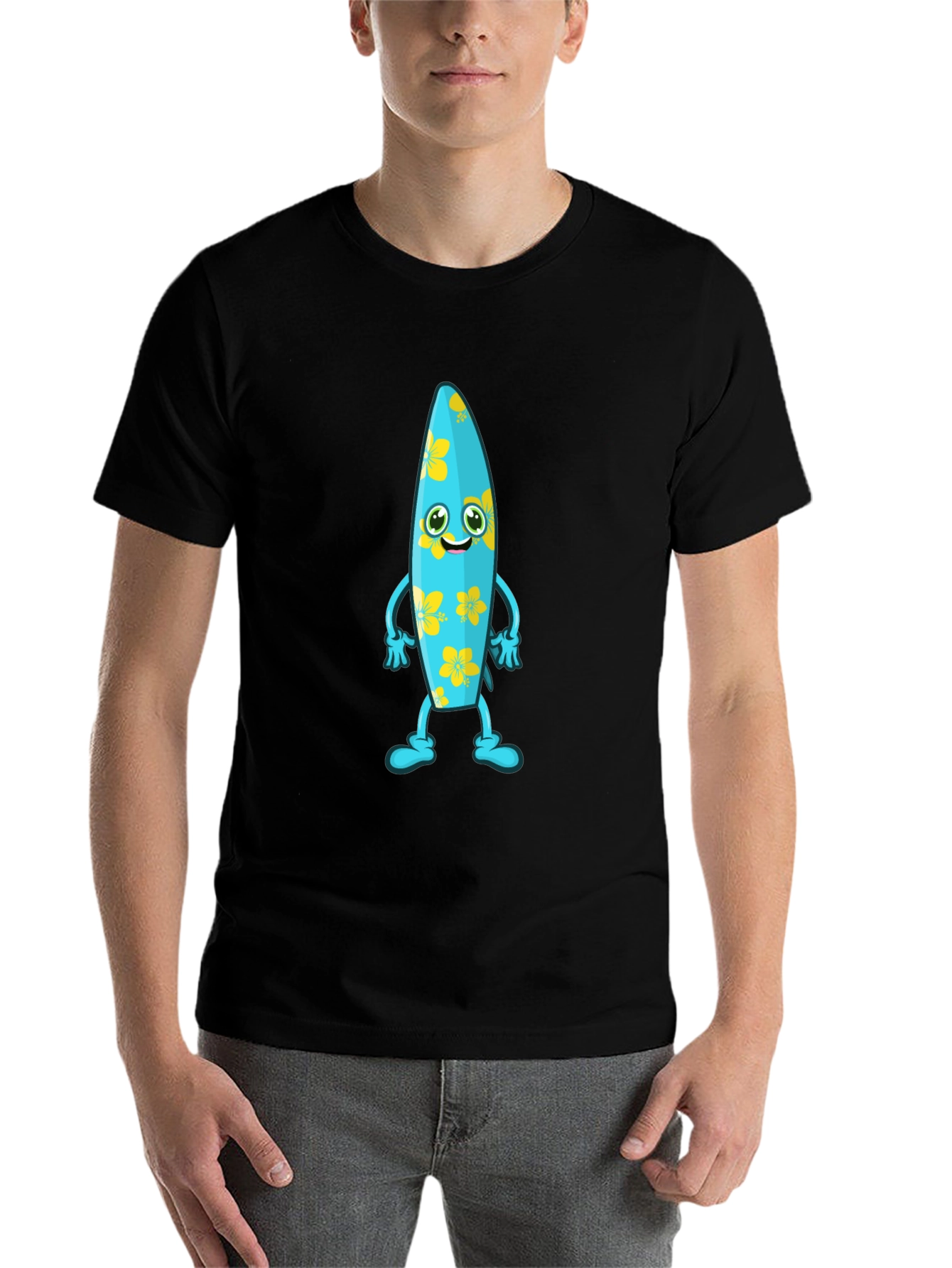 Black Fun Surfboard Character Graphic Tee view 7