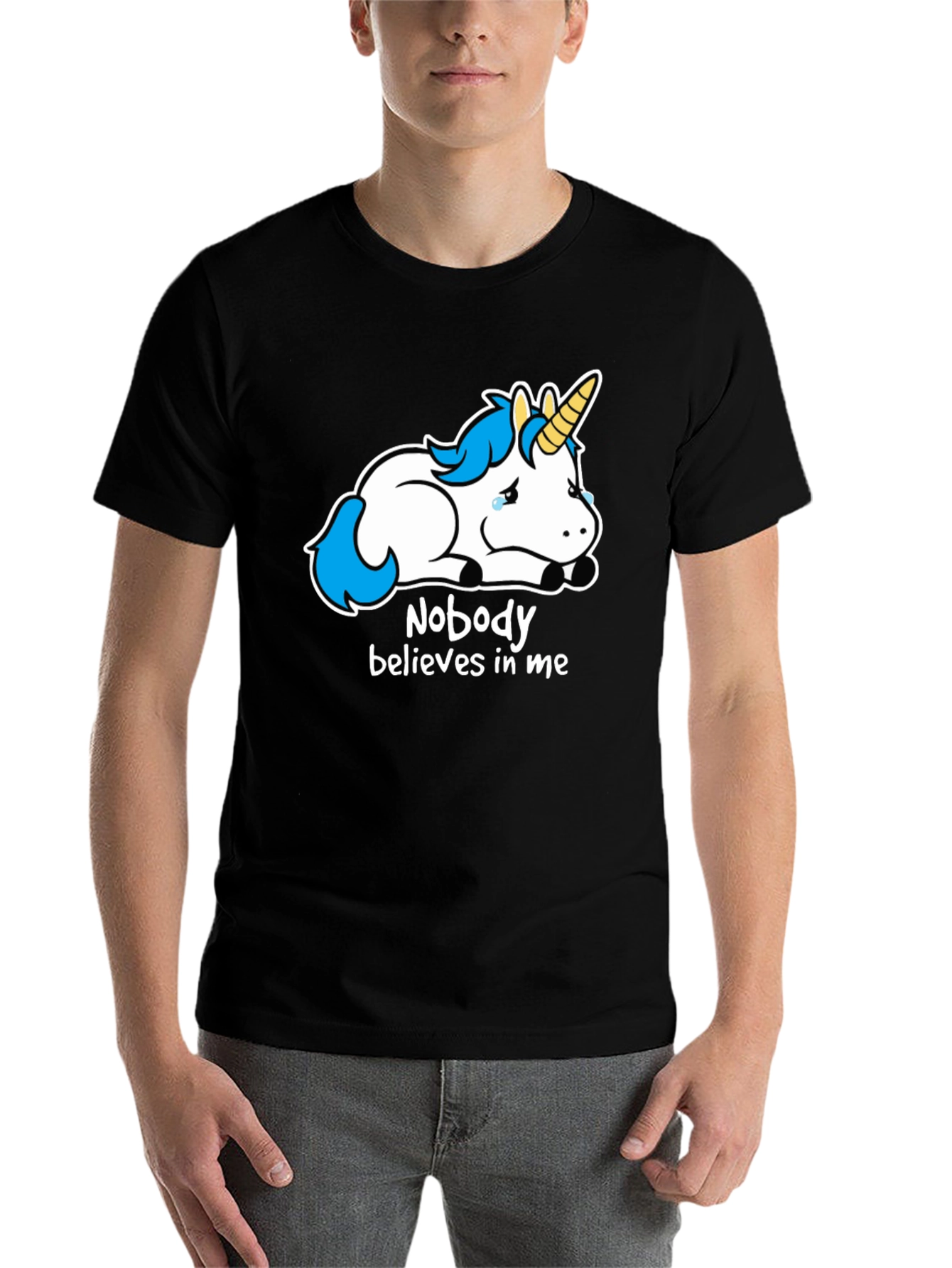 Black Sad Unicorn Graphic Tee - Nobody Believes view 7