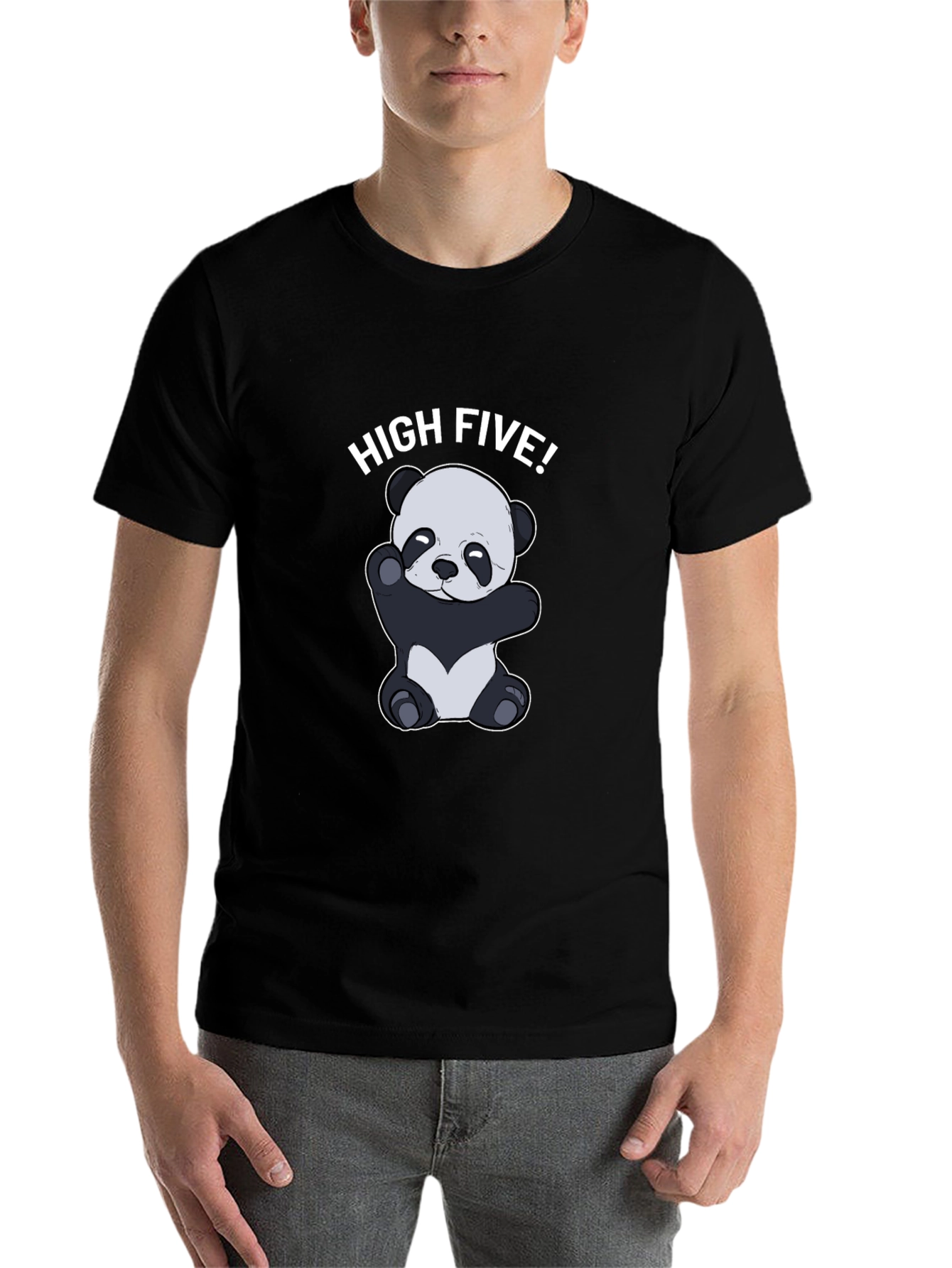 Black Panda High Five Graphic Tee - Black Cotton T-Shirt view 7