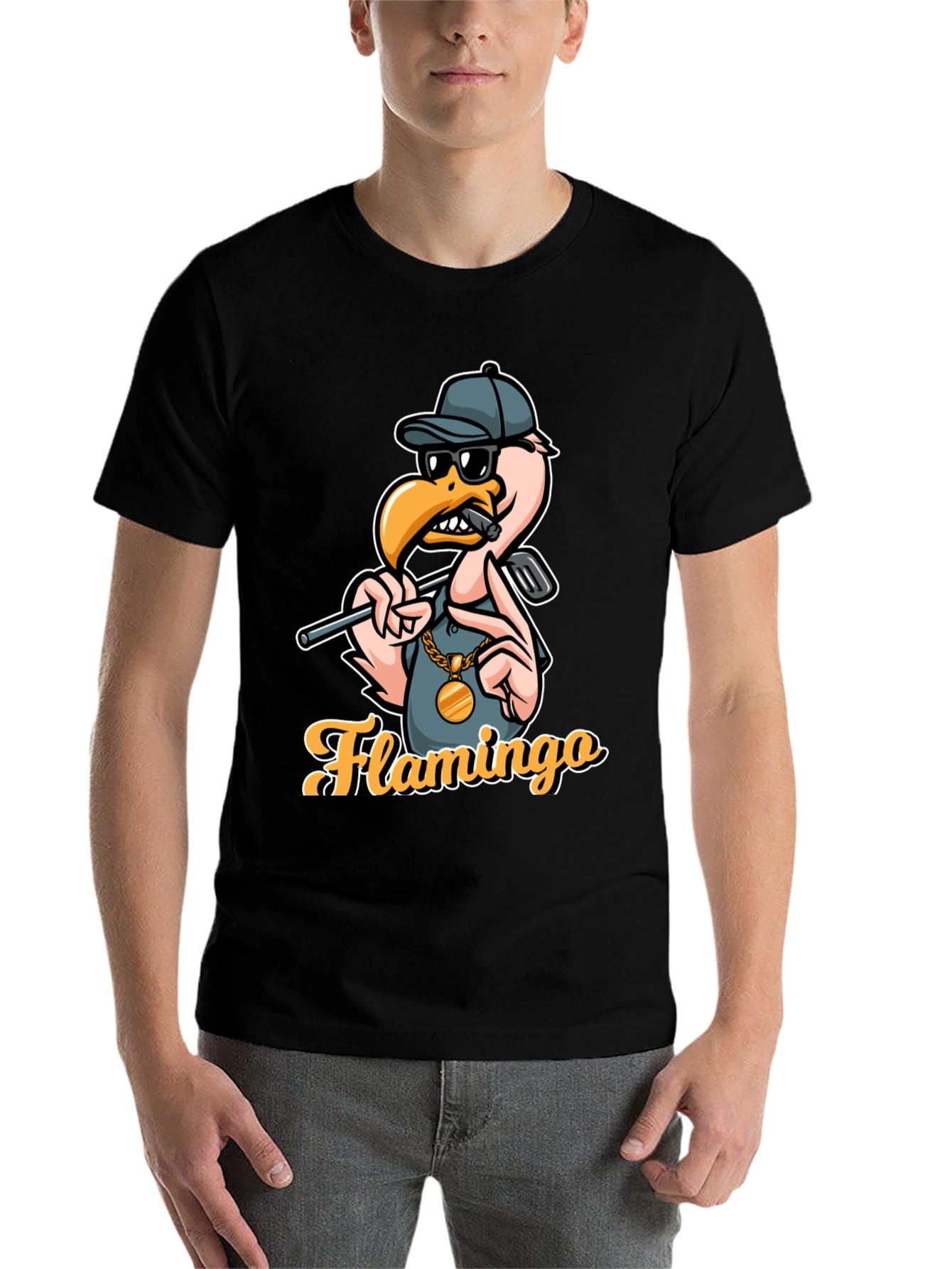 Black Cool Flamingo Golf T-Shirt view 7