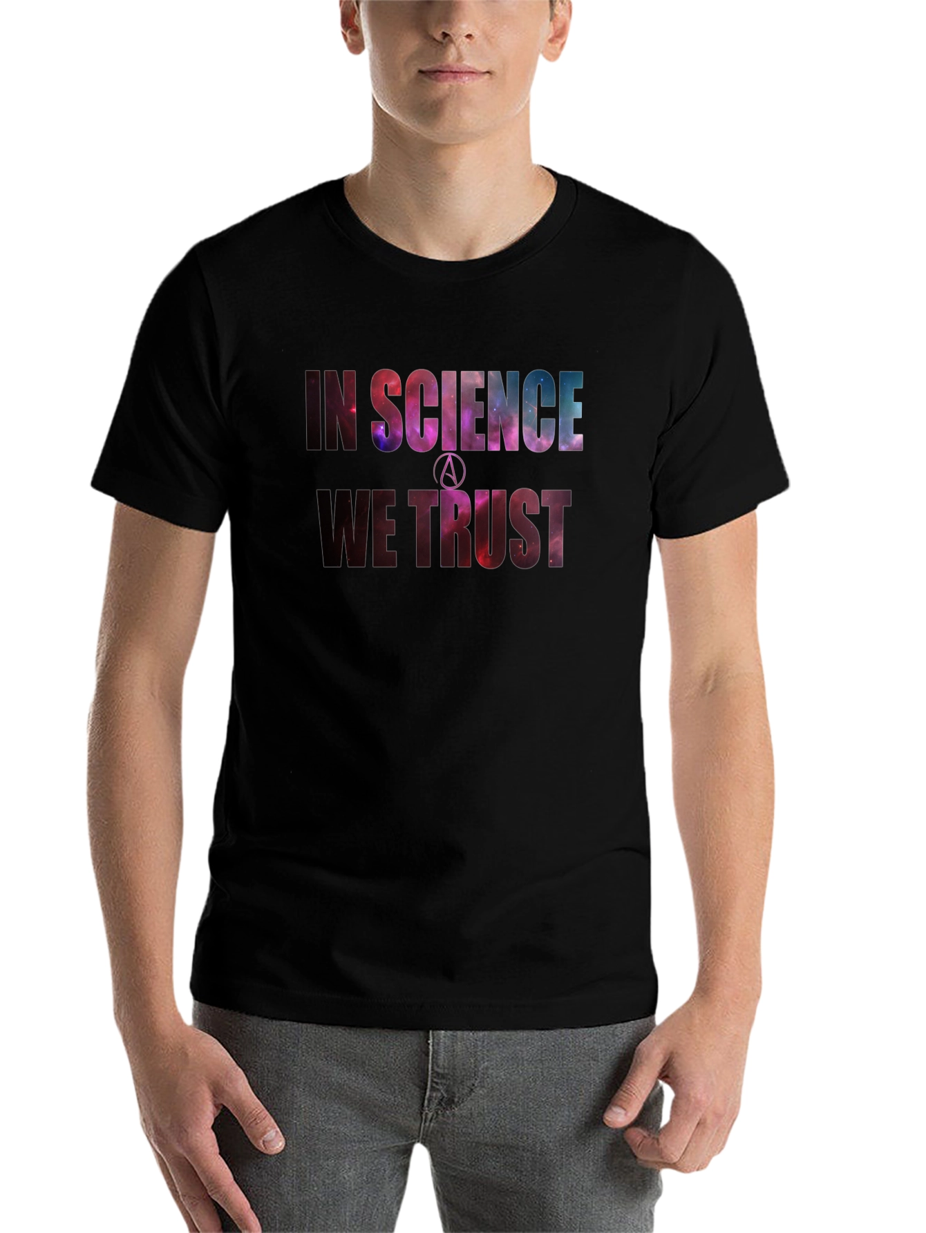 Black In Science We Trust Galaxy Print T-Shirt view 7