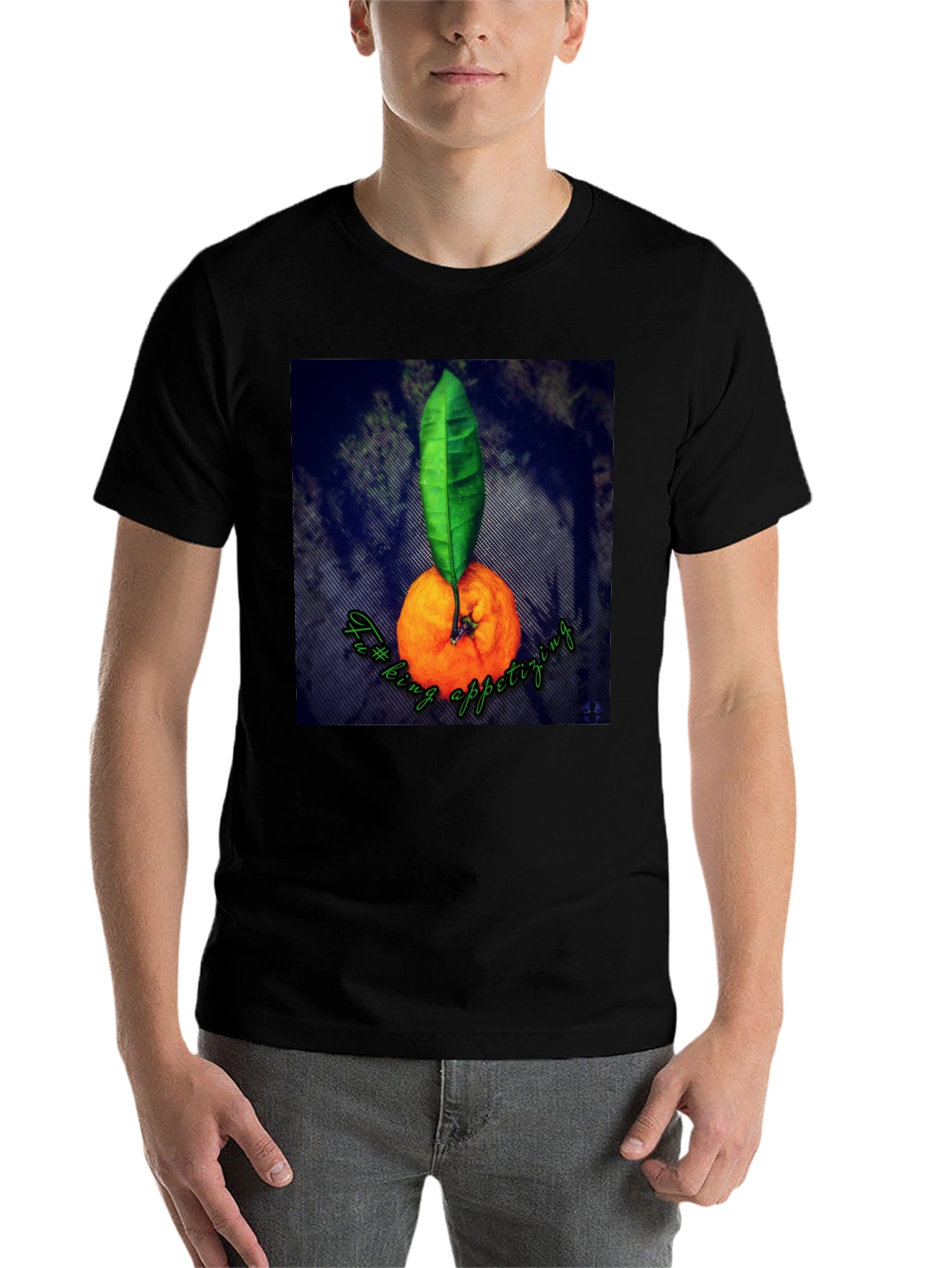 Black Orange & Leaf Graphic Tee - Fun Foodie Shirt view 7