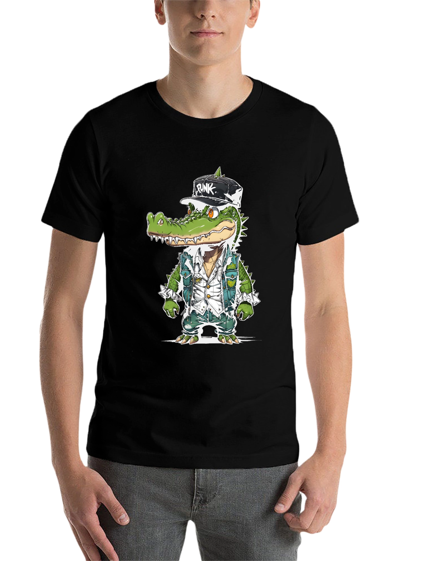 Black Punk Gator T-Shirt - Cool Reptile Streetwear view 7