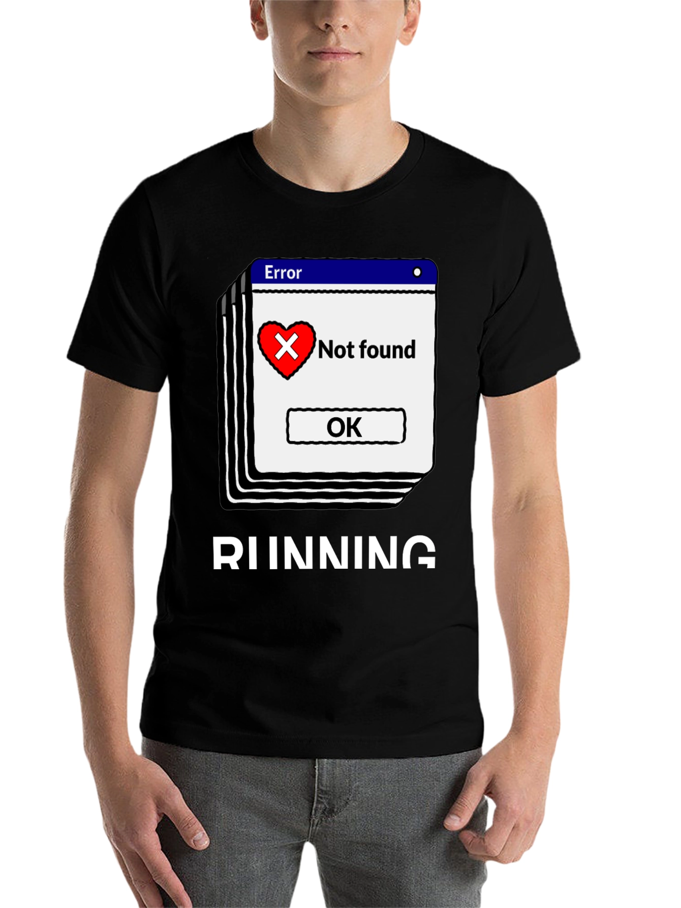Black Error Heart Not Found Running T-Shirt view 7