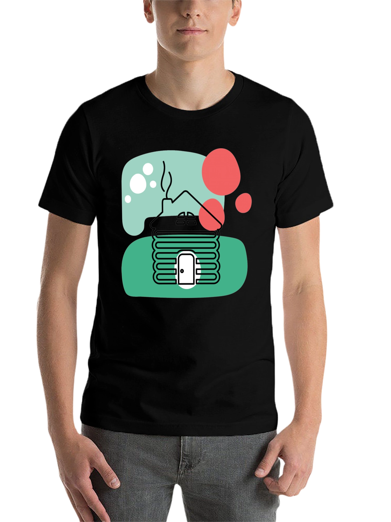 Black Cabin T-Shirt, Novelty Graphic Tee view 7