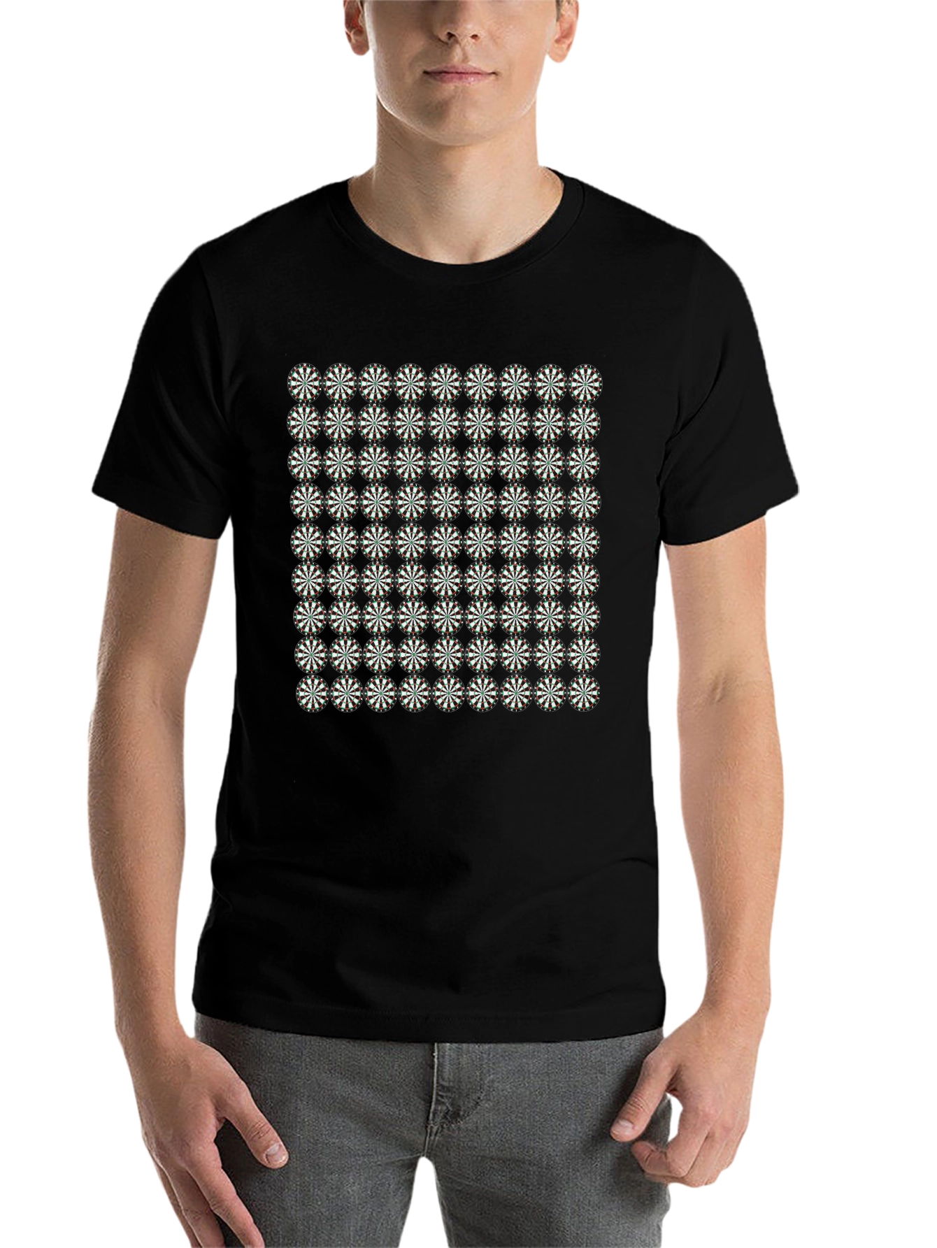 Black Geometric Floral Pattern Black T-Shirt view 7