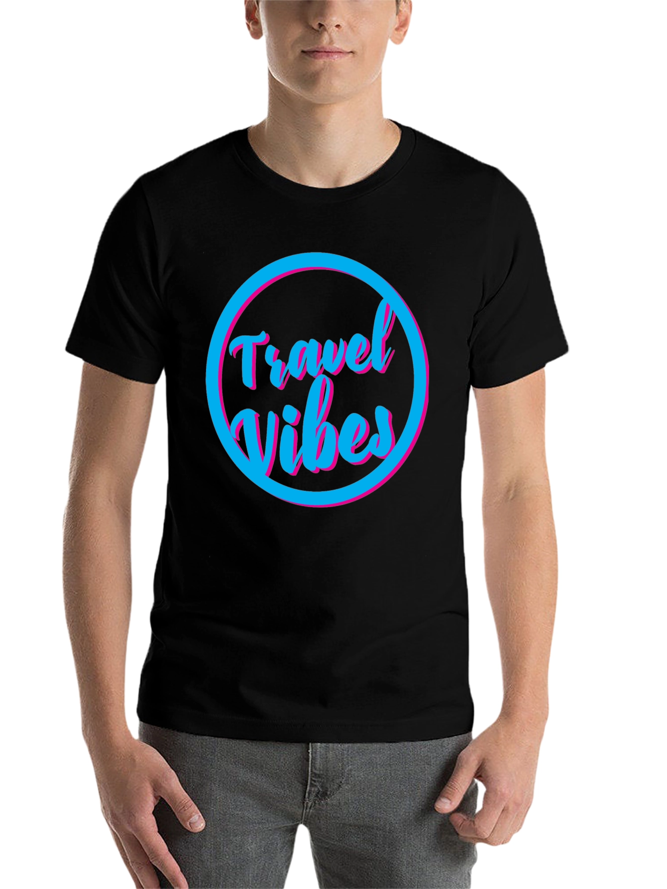 Black Travel Vibes Graphic Tee - Black Cotton T-Shirt view 7