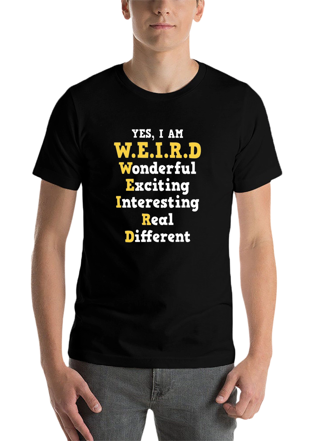 Black W.E.I.R.D Graphic Tee - Wonderful Exciting T-Shirt view 7